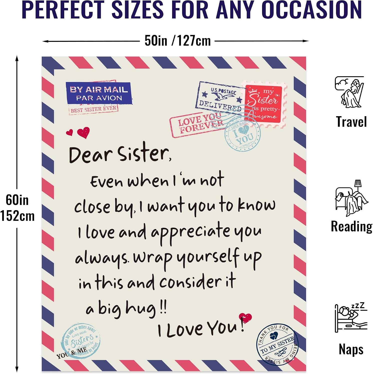 Sister Gifts Blanket, Birthday Gifts for Sister, Unique Gift for My Dear Sis on Mothers Day, Graduation, Big Sisters Presents, Long Distance Gift from Little Sisters, Sis in-Law