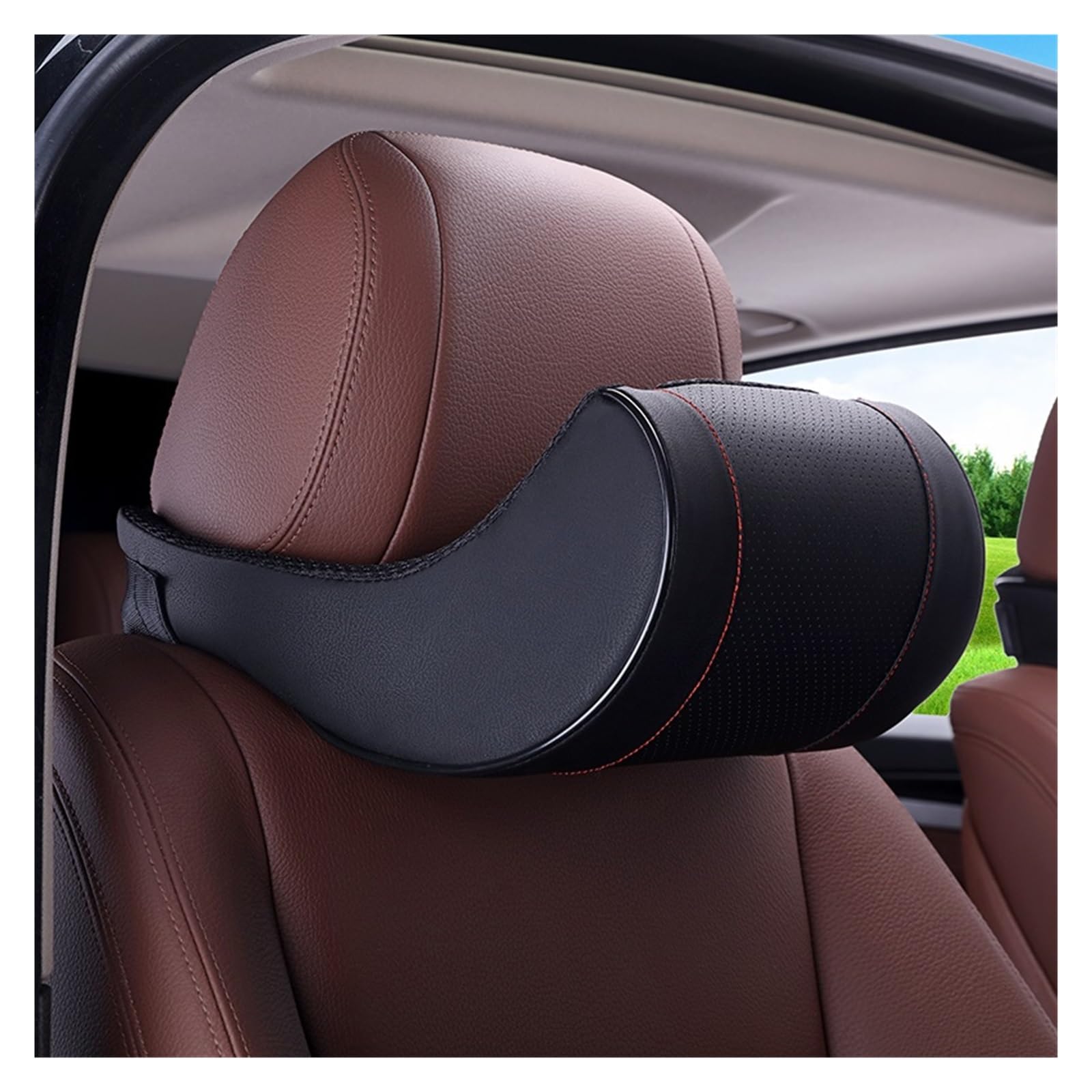 Cuscino for il collo dell'auto, in memory foam, 1 pezzo, in pelle PU, for auto, poggiatesta, nero