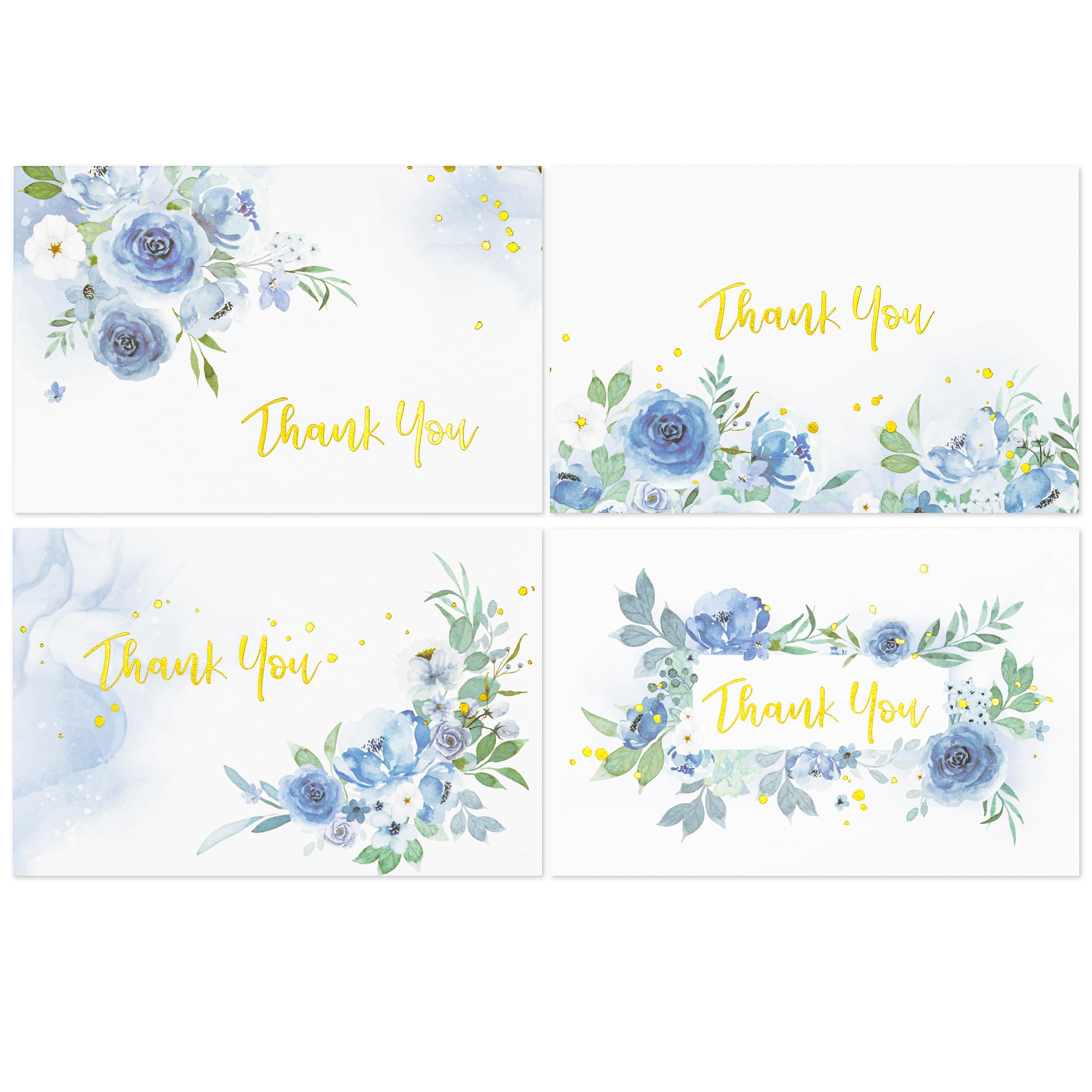Crisky Tarjetas de agradecimiento, 4 surtidos, flores pintadas en acuarela (50 tarjetas con sobres para cumpleaños, baby shower, despedida de soltera, boda, todas las ocasiones)