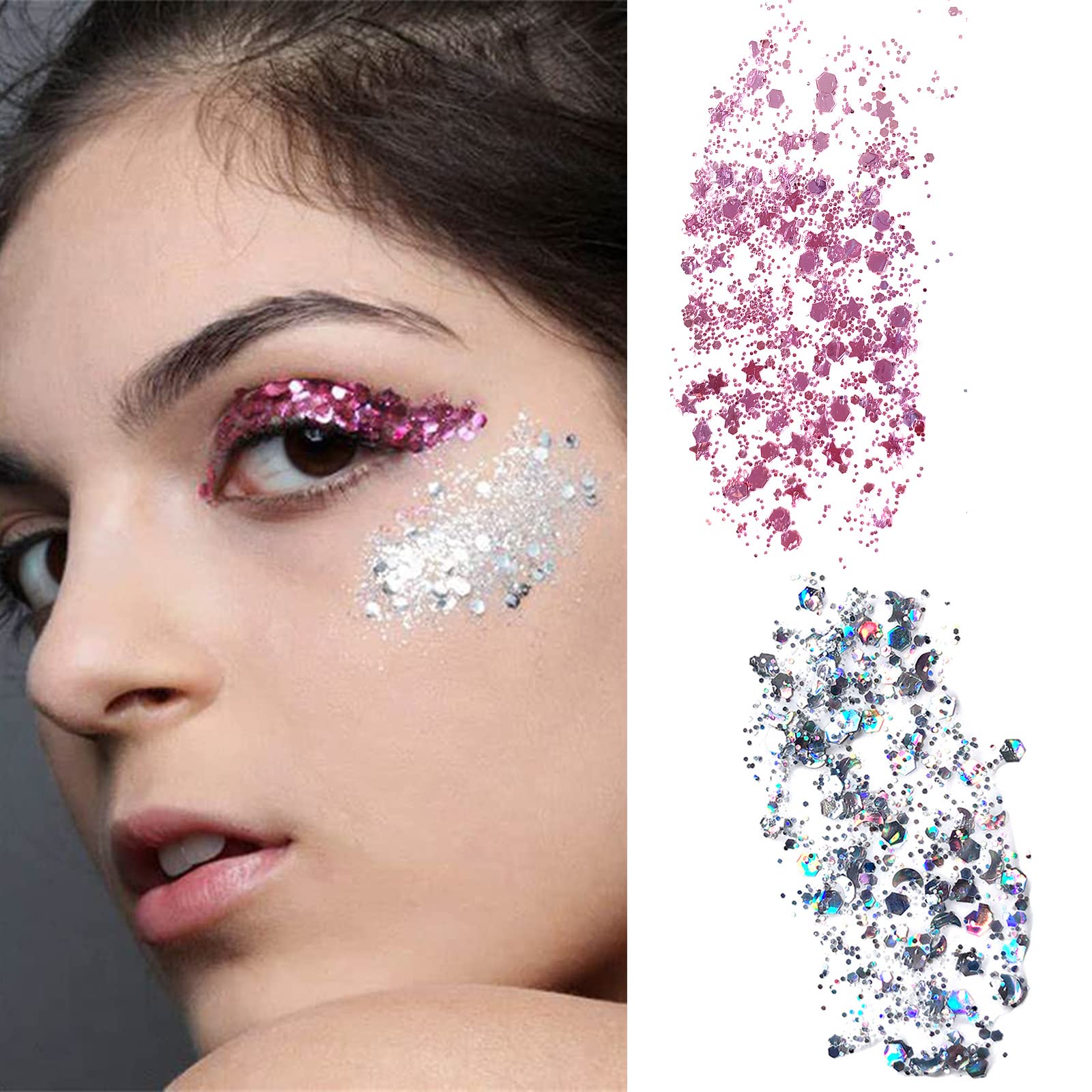 Body Glitzer Gel – Silber, Mit Chunky Glitter & Pailletten – Für Gesicht, Körper, Haare & Nägel – Festival, Party