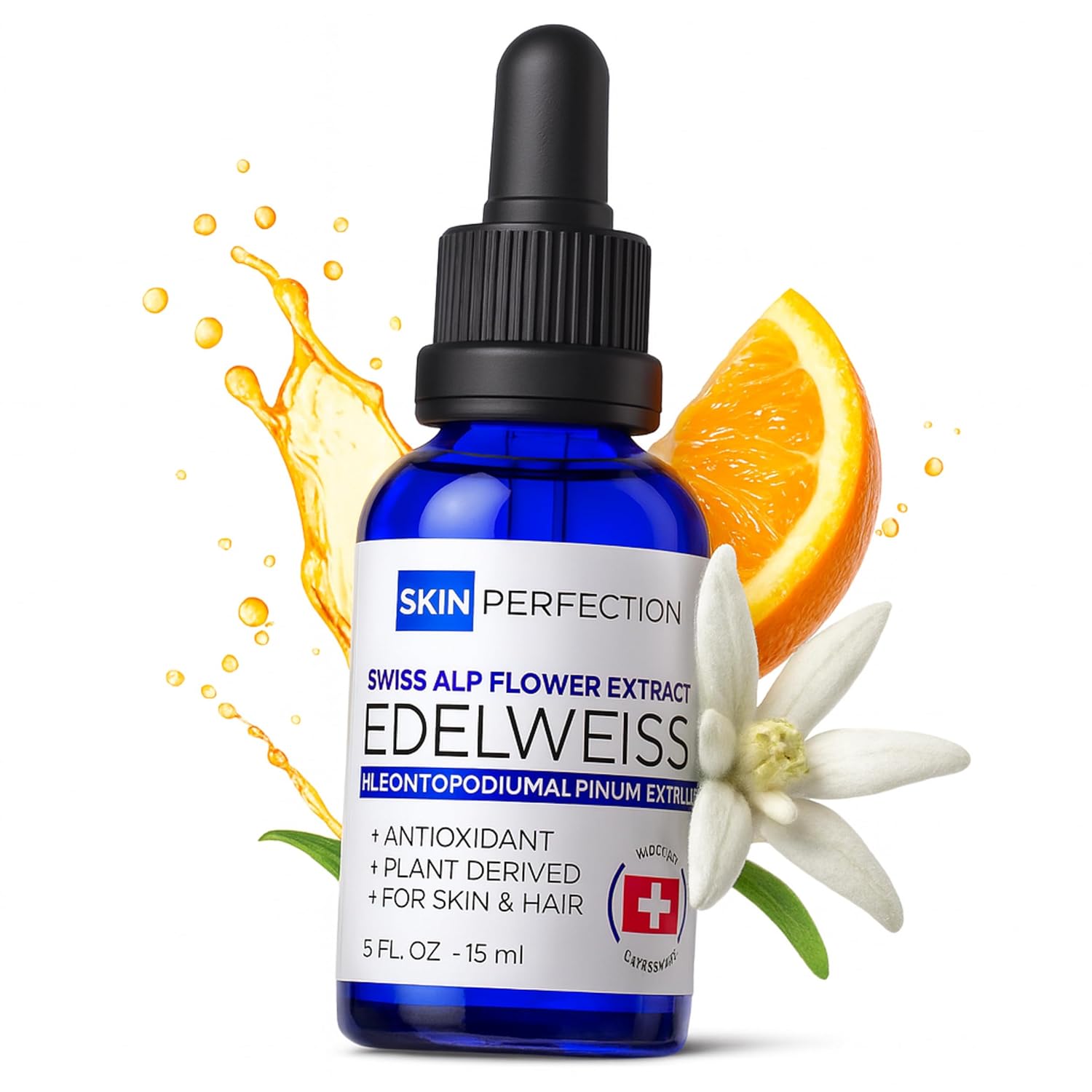 Skin Perfection Edelweiss Natural Derived Plant Antioxidant Extract Potent Anti-Aging Vitamin C Hydration Younger-Looking Skin Easy Add Dropper Make Your Own Skincare Lotion Supplies .5 oz, 300 drops