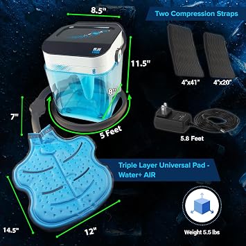 Circulating Ice Machine with Air Compression by Blue Cube- for Knee,Elbow,Shoulder,Back Pain,Swelling,Sprains,Injuries,Recovery-(Rice - Cold Therapy+Air Compression System with Universal Therapy Pad)