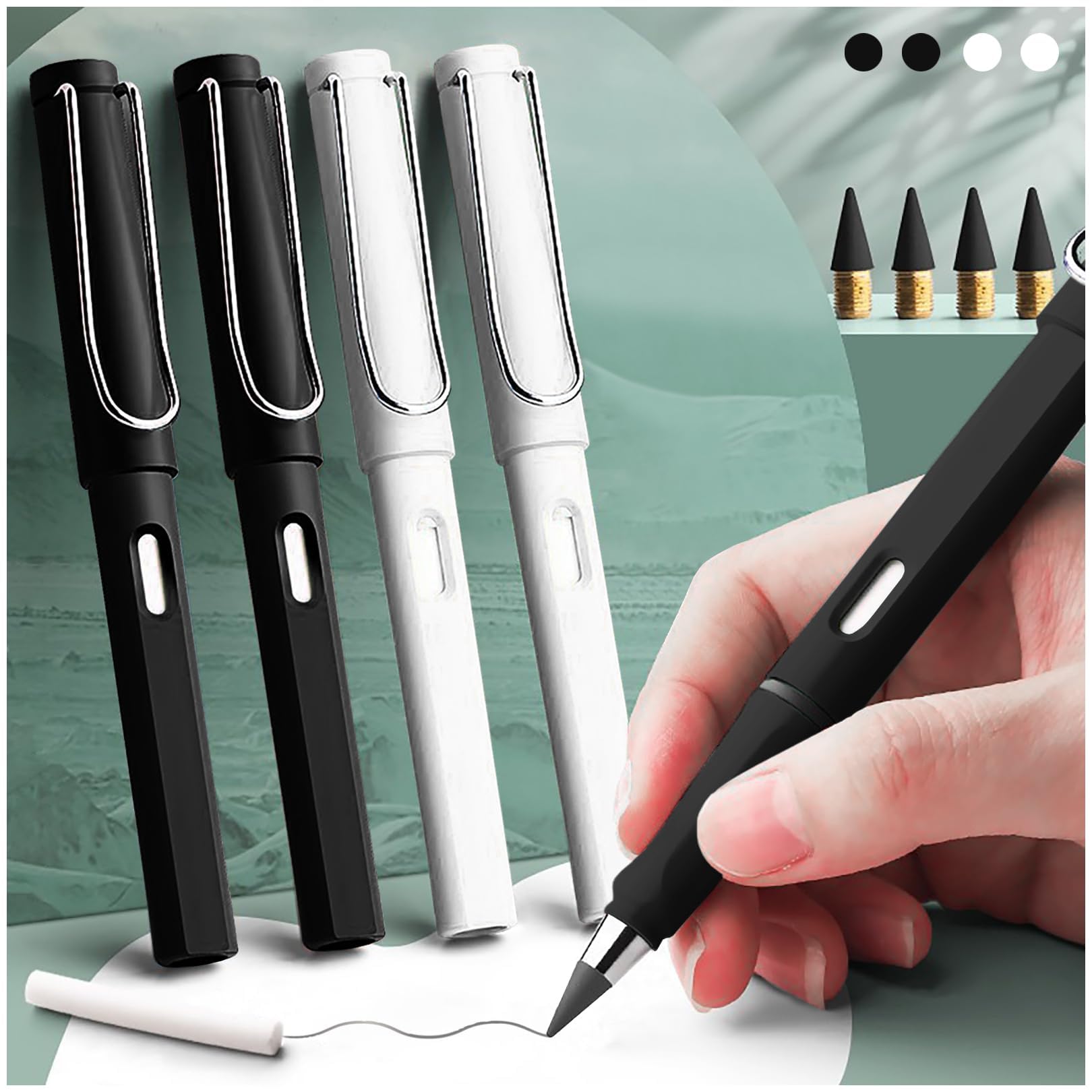 4 Pcs Infinity Pencil, Forever Pencil With Eraser For Writing, Cute Eternal Pencils Everlasting Pen With Replaceable Nibs For Sketching (2 Black,2 White)