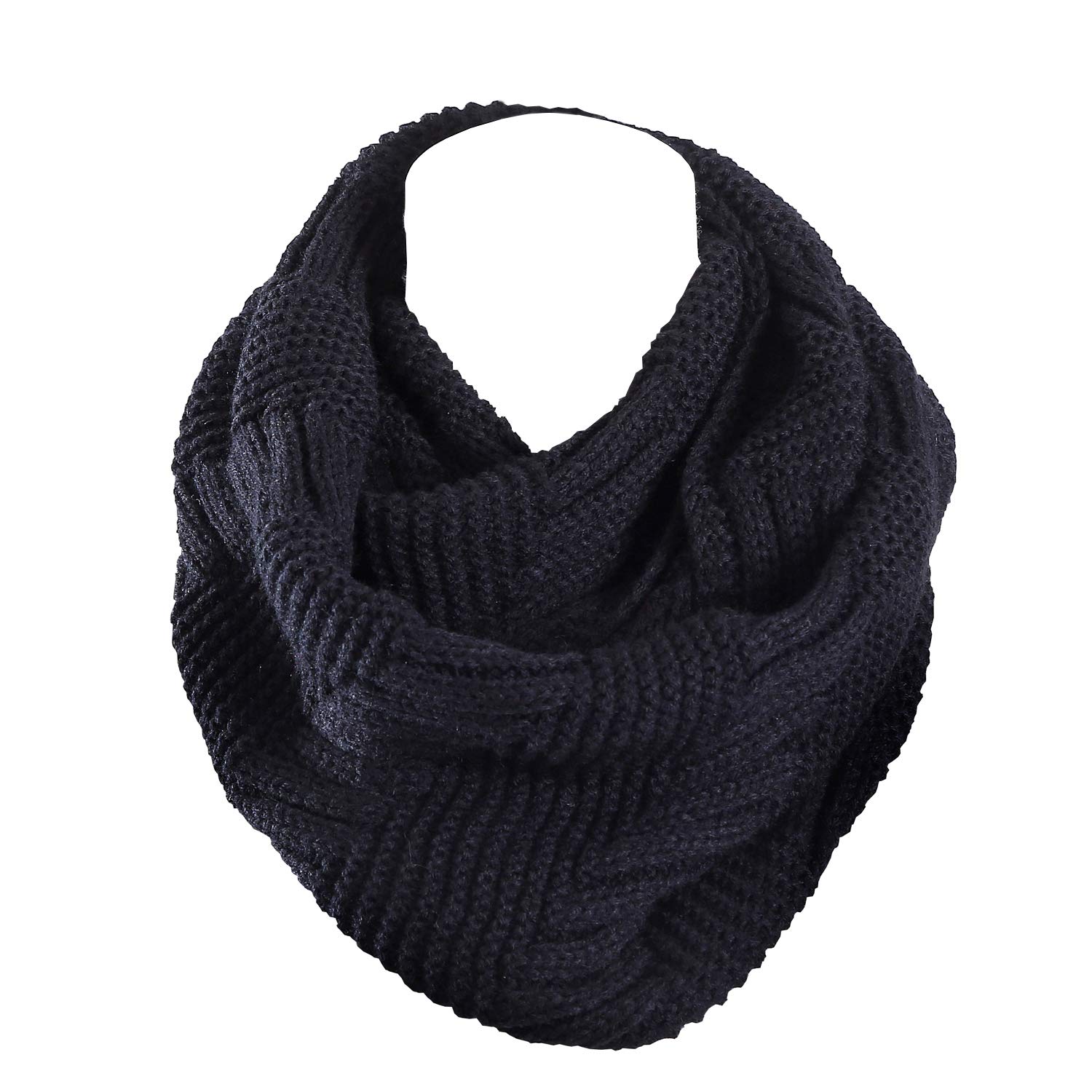 Marte&Joven Women's Black Thick Warm Infinity Scarf White Fashion Knit Winter Circle Loop Scarves, 51" X 12"