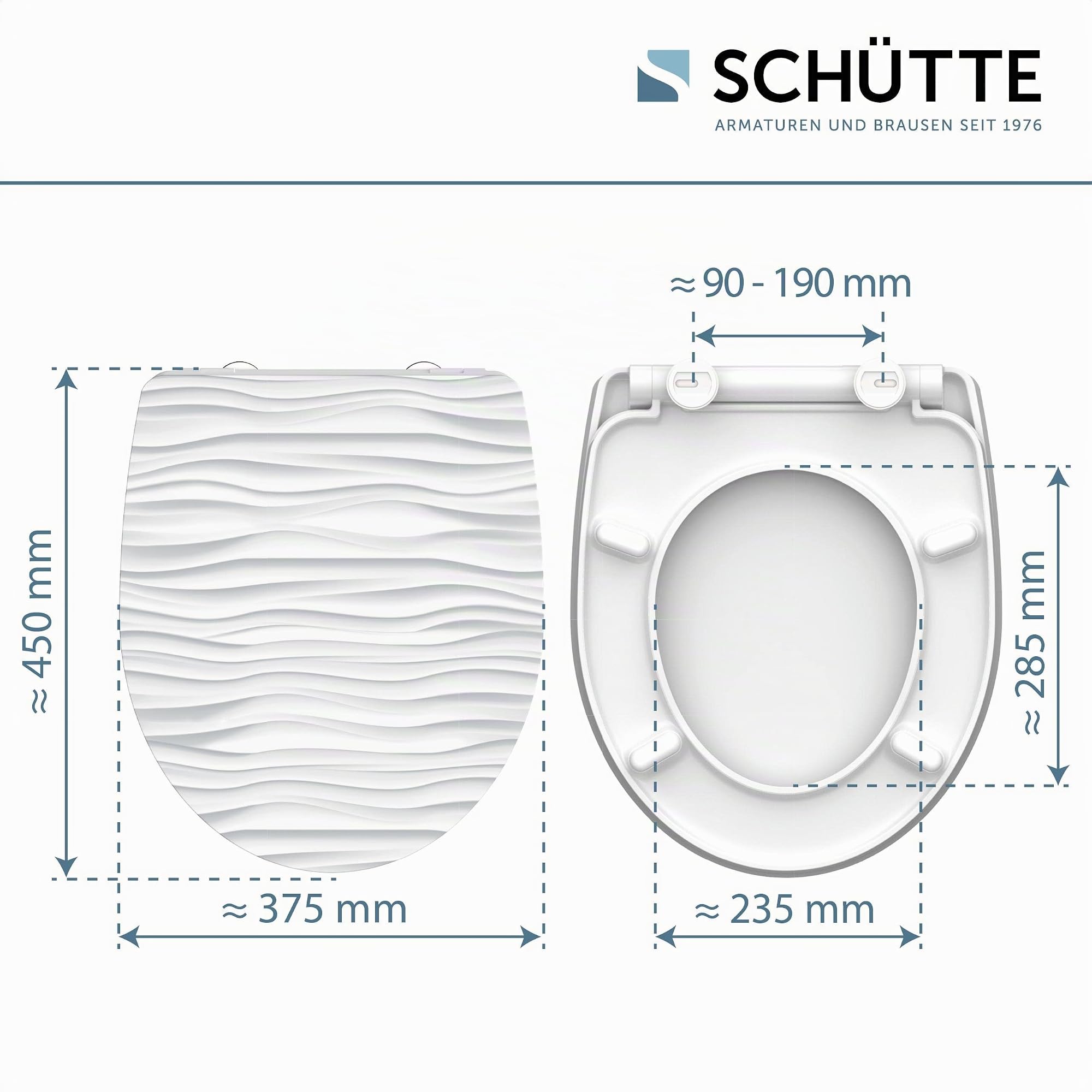 SCHÜTTE 82584 - Sedile WC in Duroplast High Gloss, bianco, con abbassamento automatico e chiusura rapida, motivo