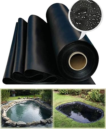 Image SHUITUKOUU Pond Liner,Rubber Pond Liner,HDPE Pond Liner Pond Skins for Fish Ponds, Streams Fountains And Water Gardens,Flexible Liners,Easy Cutting,9 * 15m(29.53 * 49.21ft)