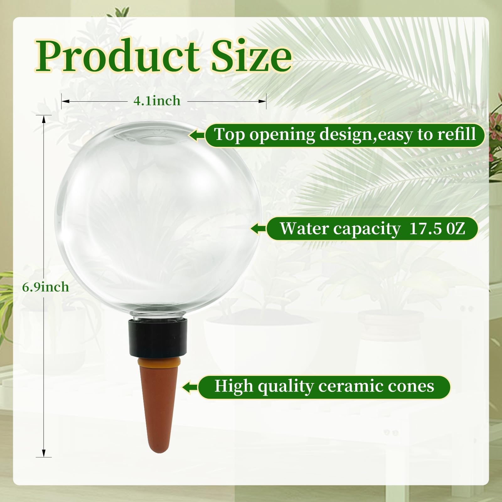 Pipihome Boule Arrosage Plante, Lot de 4 Globe d'Arrosage Goutte, Arrosage Plante Vacances Automatique Transparent, Cônes d'argile d'Irrigation Boules d'Intérieur et d'Extérieur