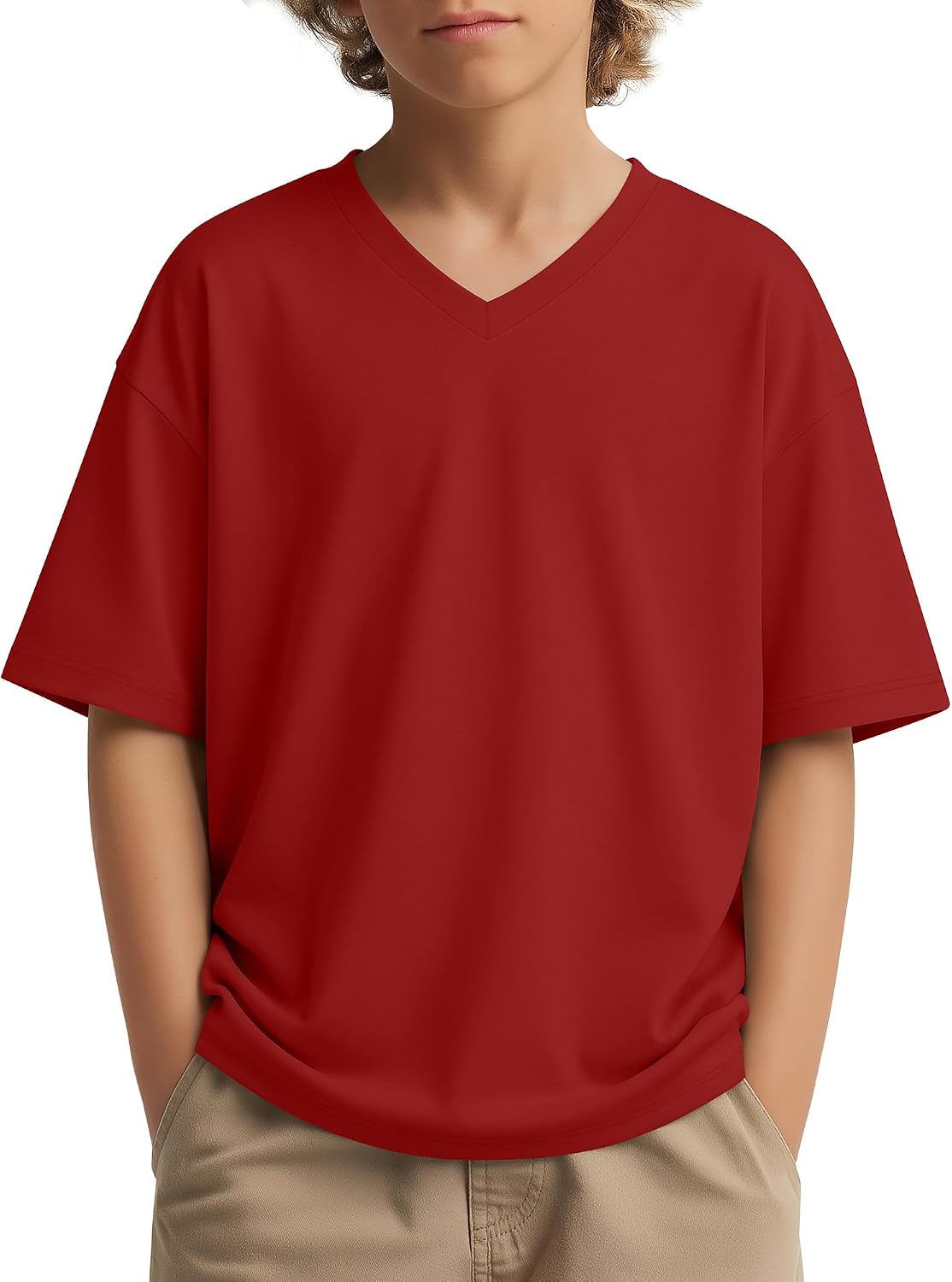 Boys' Short Sleeve Shirts Kids Oversized V Neck 5-14 Years Tops Teen Summer Loose Fit Tee Casual Basic T-Shirts