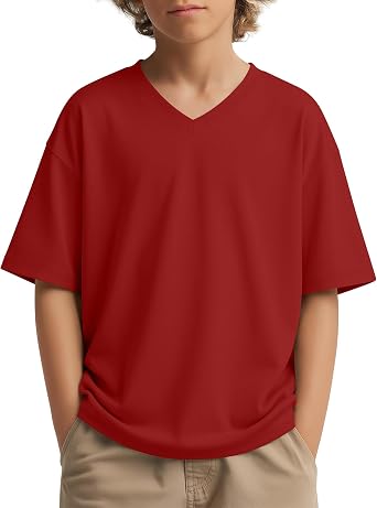 Boys Short Sleeve Shirts Kids Oversized V Neck 5-14 Years Tops Teen Summer Loose Fit Tee Casual Basic T-Shirts