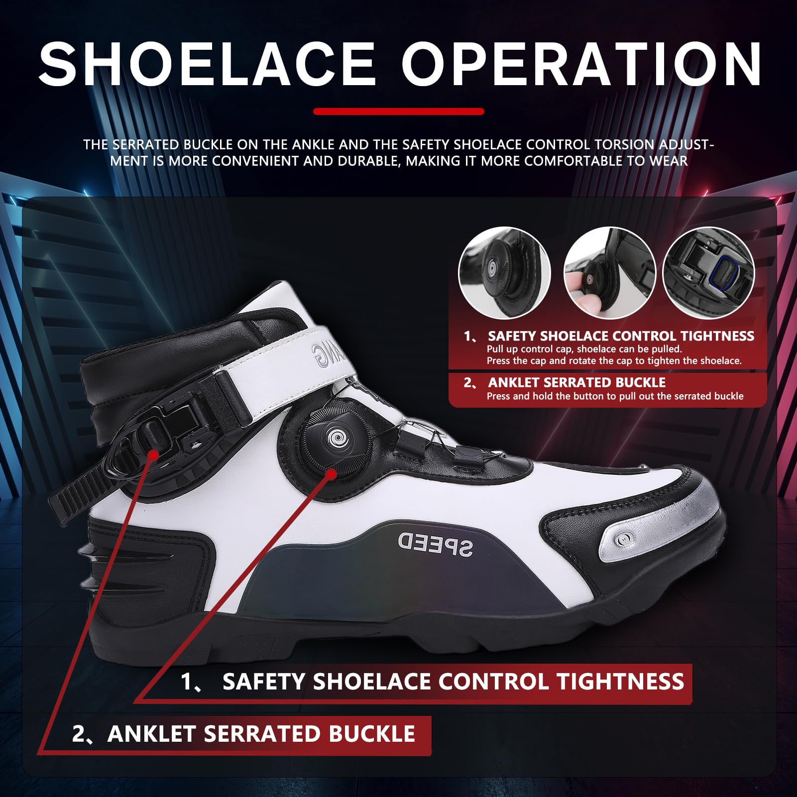 Scarpe Moto Uomo,Traspirante Rinforzate Stivali Motociclista Motocross con Sistema di Chiusura ATOP, Supporto alla Caviglia, Suola Antiscivolo, Impugnatura del Cambio