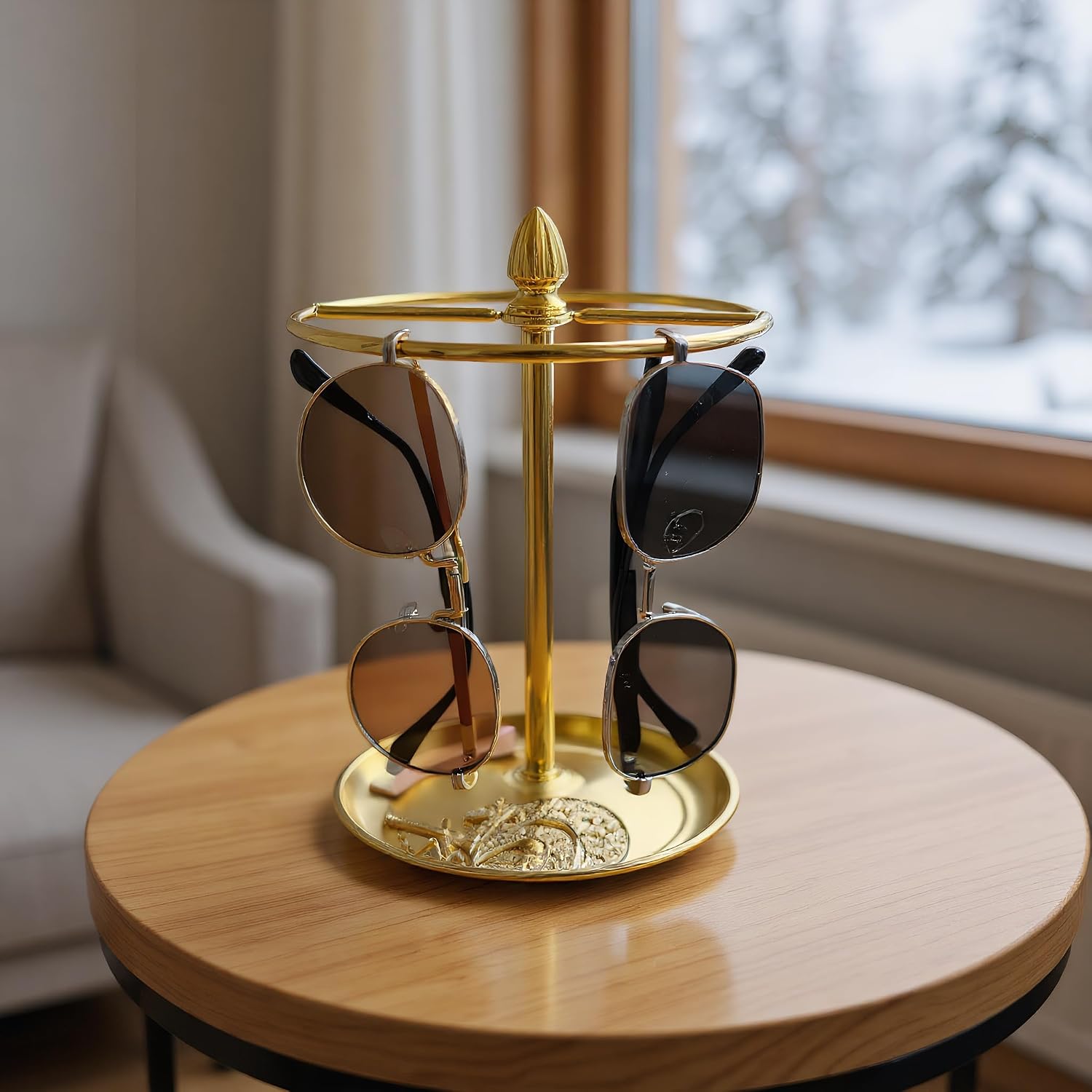 Sunglasses Organizer, Glasses Display Stand for 12 Pairs, Base Storage for Jewelry (Metal+Gold)