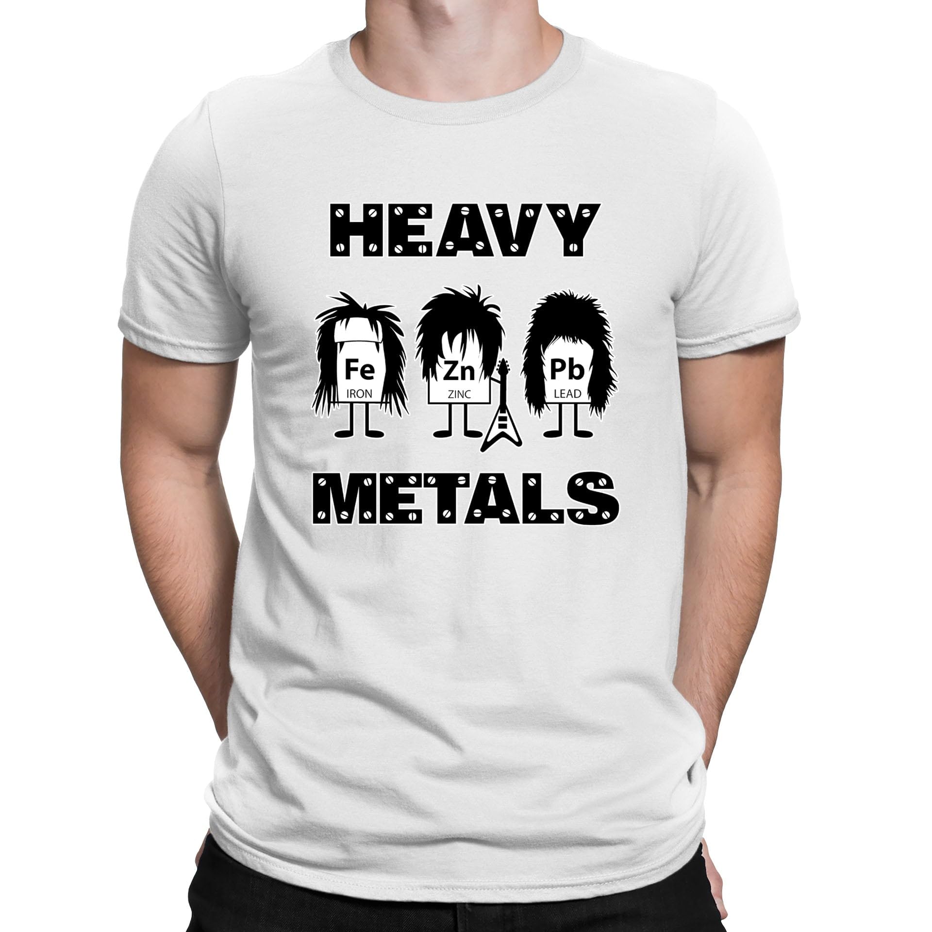 Heavy Metals Science Funny Headbang Geek Symbols Mens T-Shirt White (M)