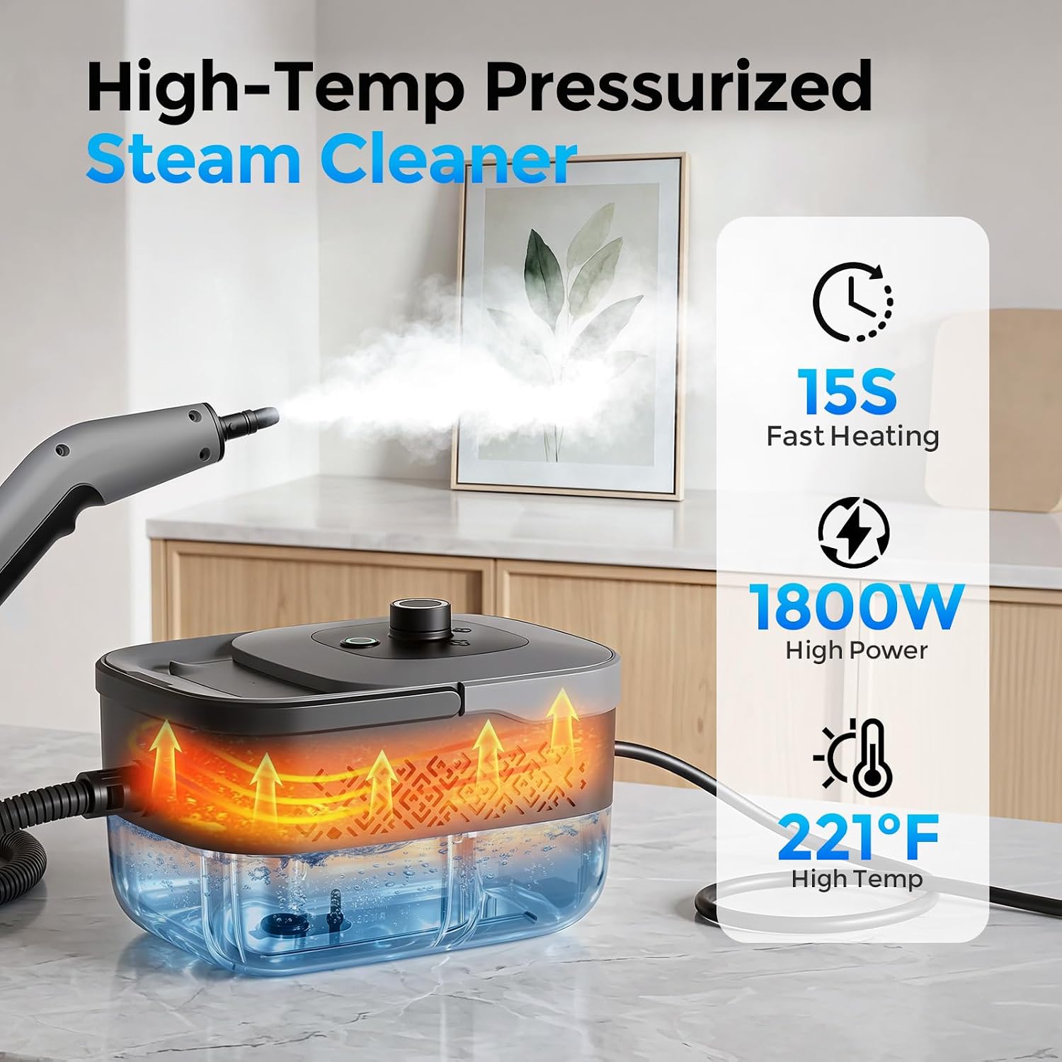 Steam Cleaner, Portable Steam Cleaner for Home with 1800W High Pressure, 15s Heat-Up,1600ML Large Tank, Handheld Steam Cleaner for Cleaning Upholstery, Tile, Car, Bathroom, Grout, Floor