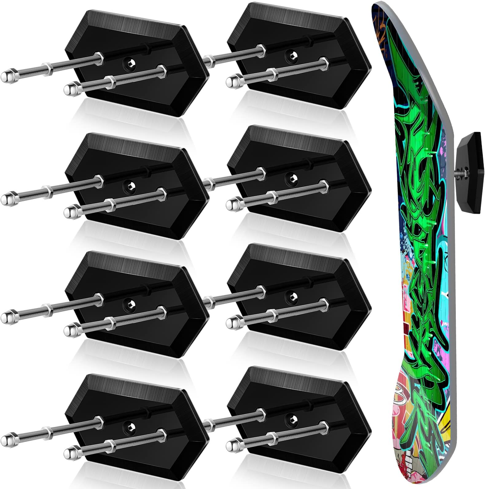 Spiareal 8 Pcs Skateboard Wall Mount with Screw Floating Skateboard Hanger Skateboard Mount Hanging Skateboard Stand Wall Skateboard Holder for Longboard Guitar Snowboard Display Storage Decoration