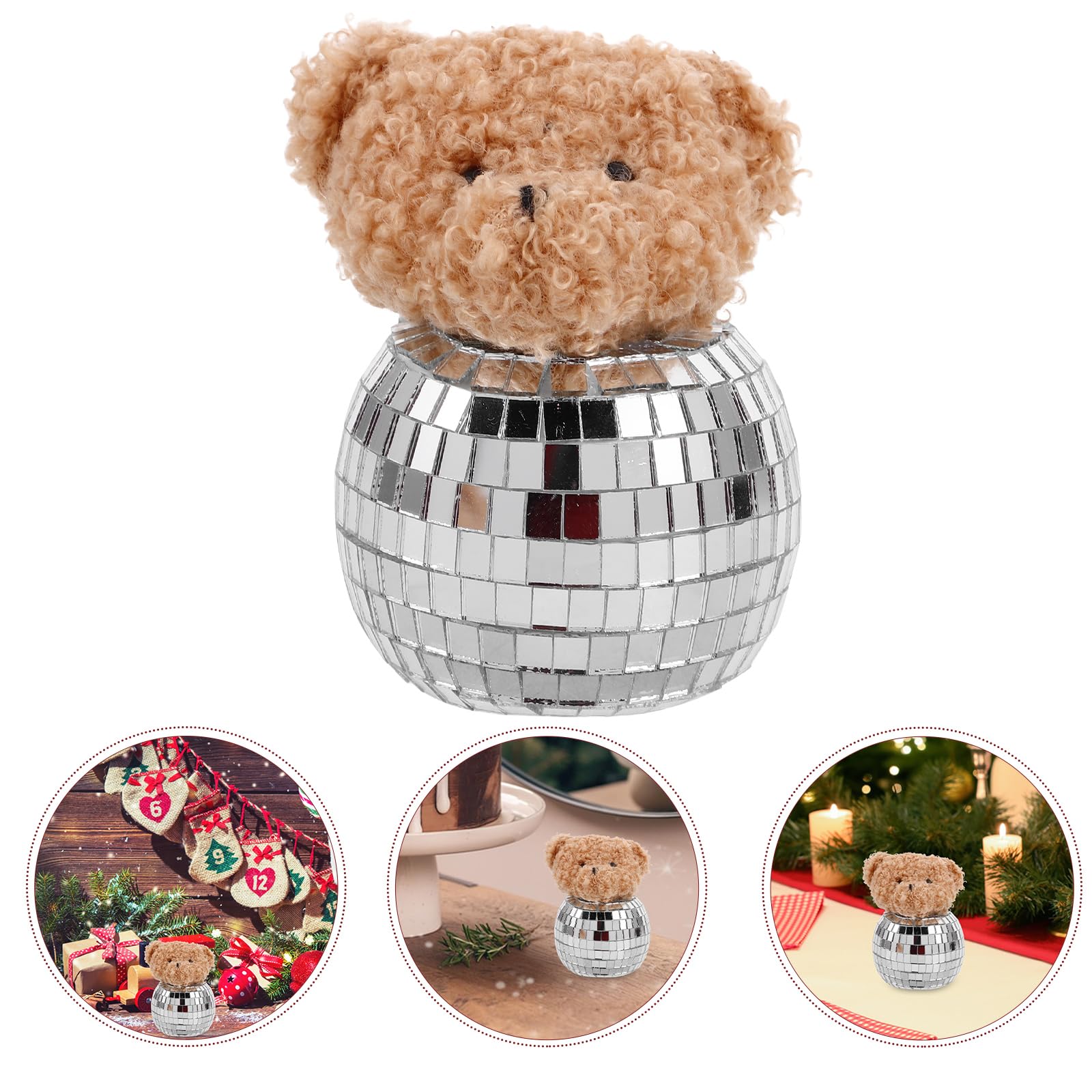 LUOZZY Reflective Disco Mirror Bear Doll Craft Glass Disco Bear Ornament for Disco Themed Home Party Decorations (B)