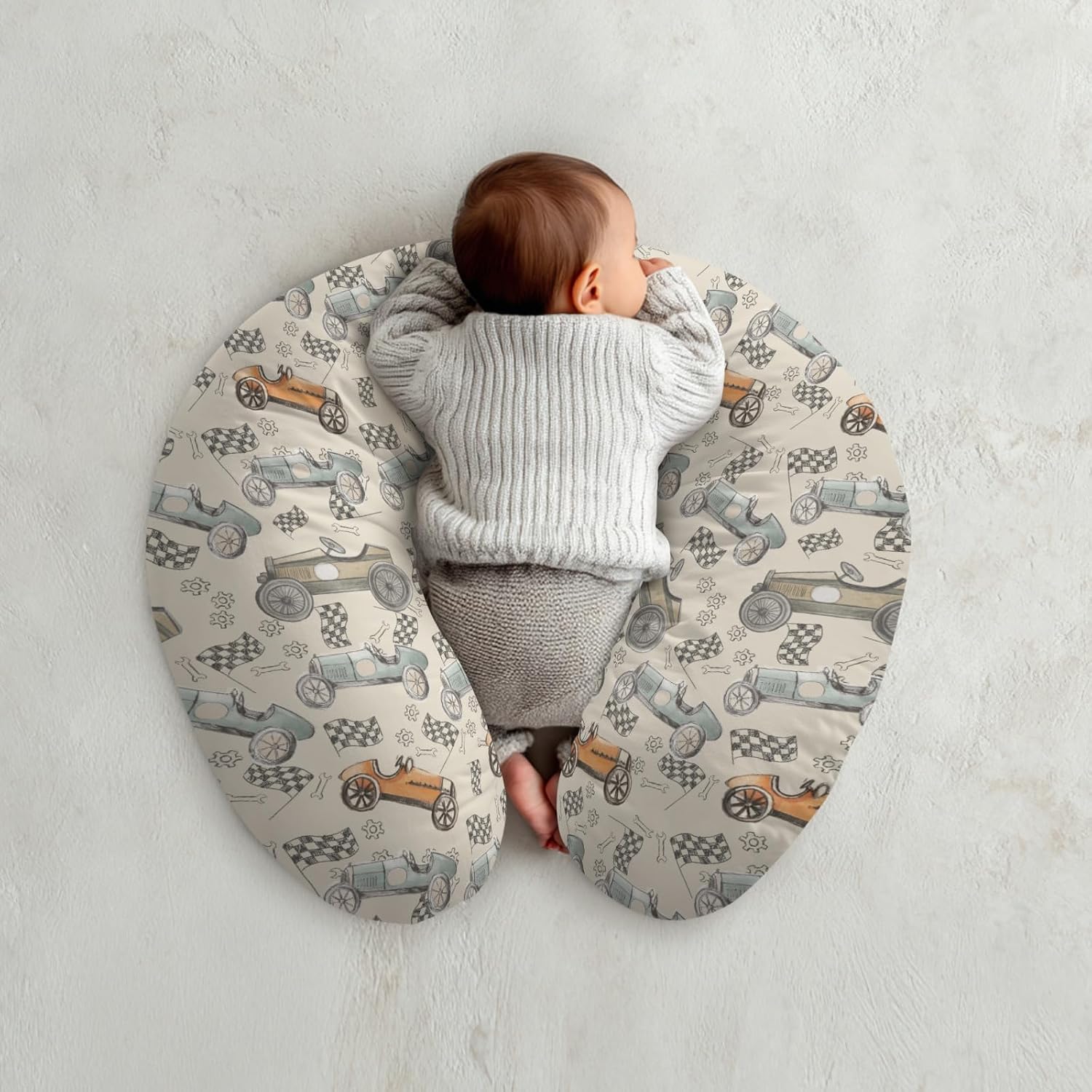 Vintage Race Car Vehicle Nursing Pillow Covers Retro Racing Racecar Removable Nursing Cover for Breastfeeding Pillows Outdoor Sports Soft Comfortable Slipcover for Boys Girls