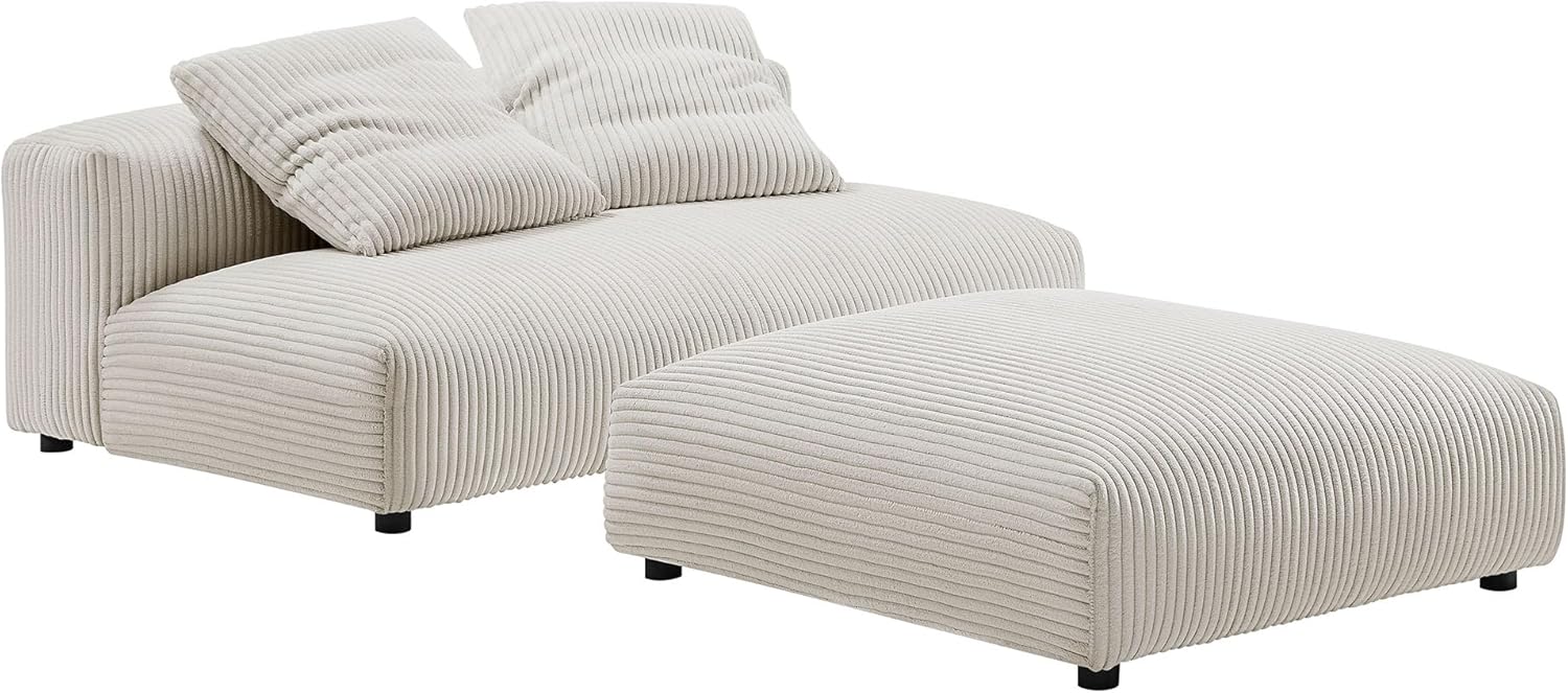 Modway Solace Modular 2-Piece Corduroy Armless Loveseat and Ottoman Set in Almond - Corduroy Upholstered 2-Seat Sofa with Ottoman - Modern Accent Loveseat - 2 Seater with Footstool for Living Room