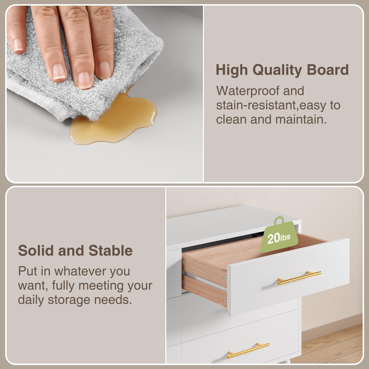 Aiho 6 Drawer Dresser for Bedroom, Chest of Drawers with Silent Gliding Slides ＆ Metal Handles, Wood Storage Chest for Nursery, Living Room, Entryway, White Dresser