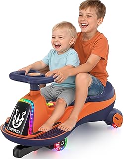 ANPABO 12V Electric Wiggle Car with Pedals, 2 Seater, 2x75W Motor, Music & Bluetooth, Ride On Toy for Kids Ages 3+, 170 Lbs, Orange