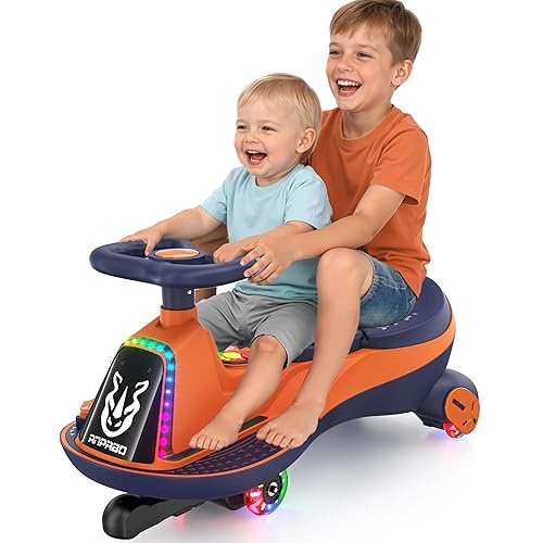 ANPABO 12V Electric Wiggle Car with Pedals, 2 Seater, 2x75W Motor, Music & Bluetooth, Ride On Toy for Kids Ages 3+, 170 Lbs, Orange