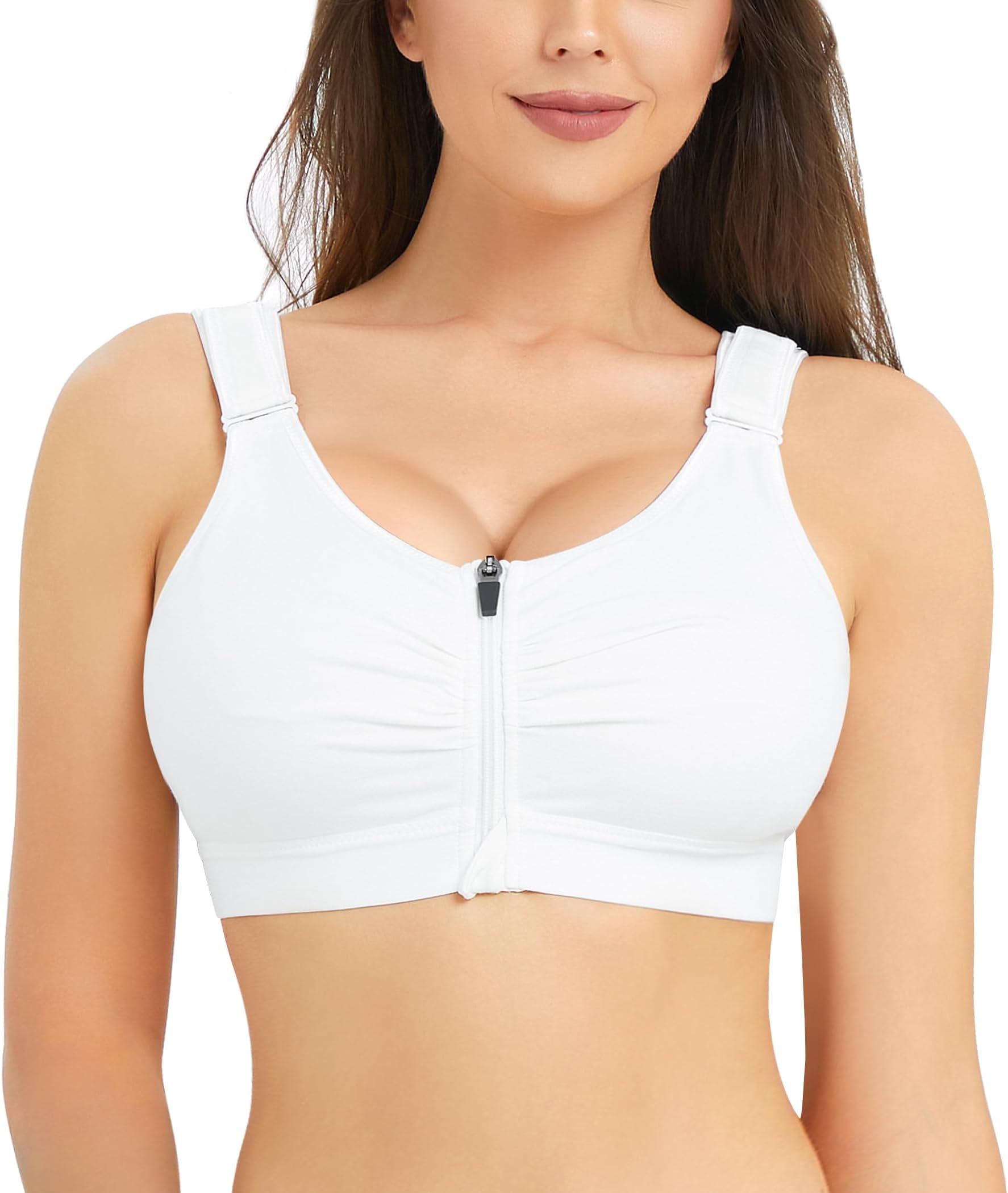 BRABIC Zip Front Closure Everyday Bra for Women Post Surgery Compression Support with Adjustable Straps Wirefree, White, 3XL