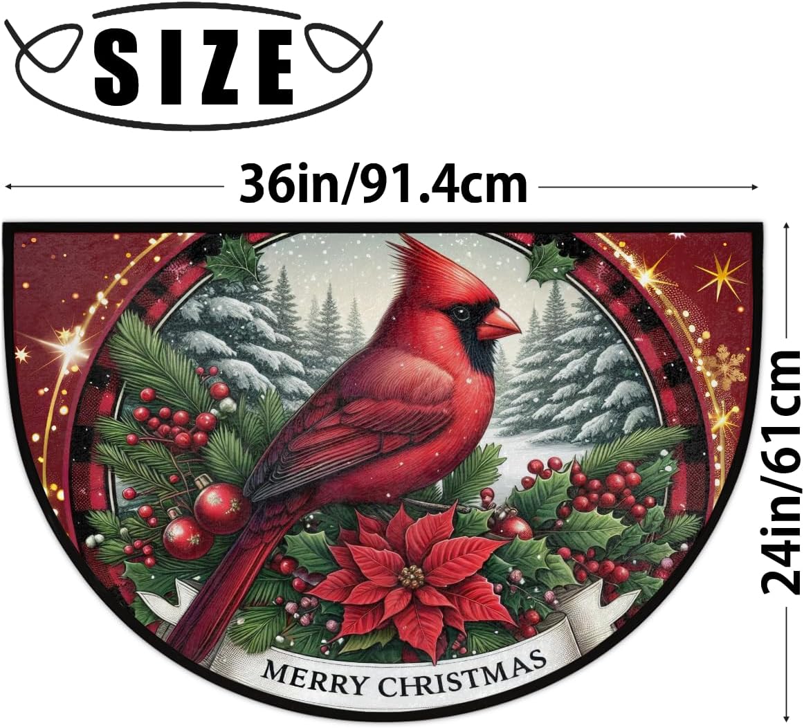 Christmas round red leader Half Round Door Mat Non Slip Washable Semi Circle Area Rug Absorbent Soft Half Moon Rug Floor Mat for Indoor Outdoor Kitchen Bathroom Patio Front Door Mat Decor,a-67