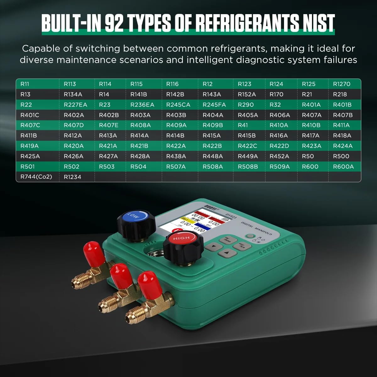 Digital Manifold Gauge Set 92 Refrigerant Types, HVAC Vacuum Pressure Tester Kit for Air Conditioning/Refrigerator