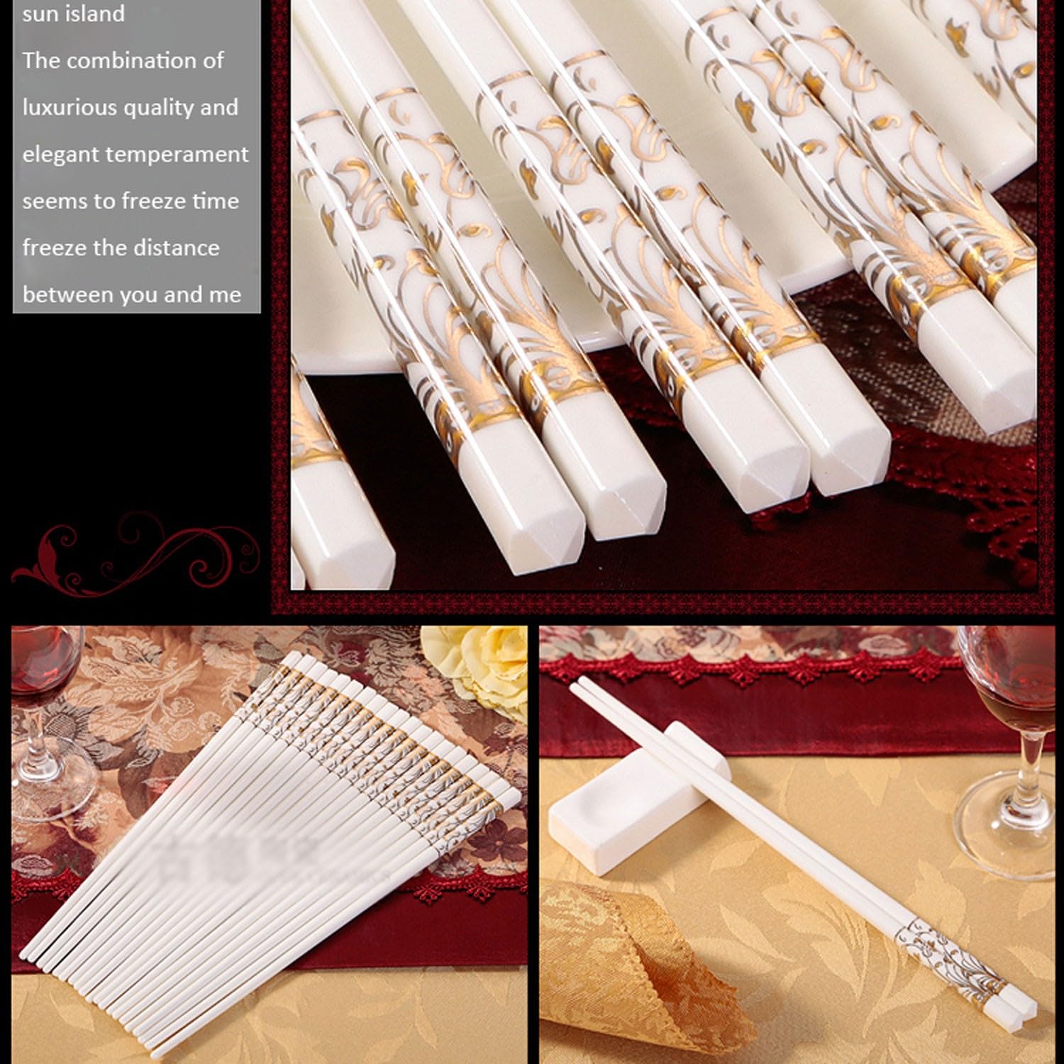 Baguettes réutilisables en métal, Lot de 10, Doubles Baguettes, Style européen, Haut de Gamme, en céramique, Rapides, Vaisselle，D