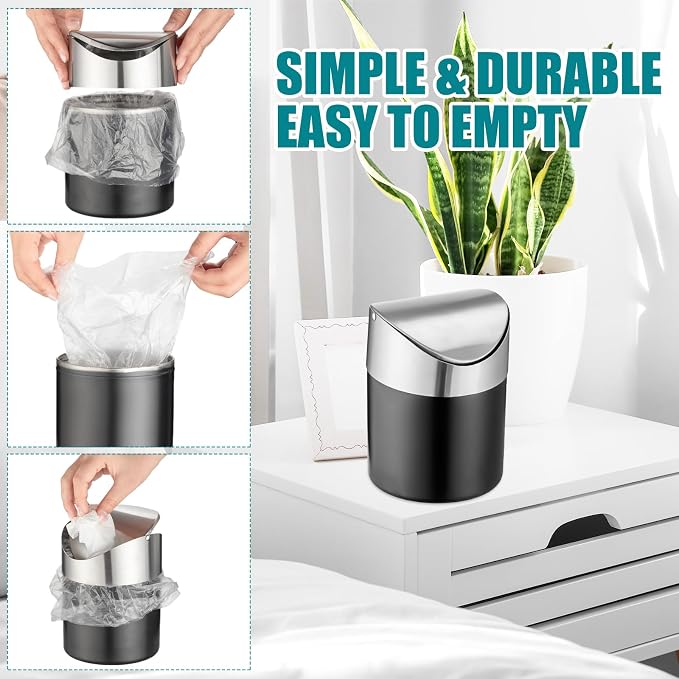 Canecas de Basura de Escritorio 2L con Tapa Basculante Mate Negro miniatura 5