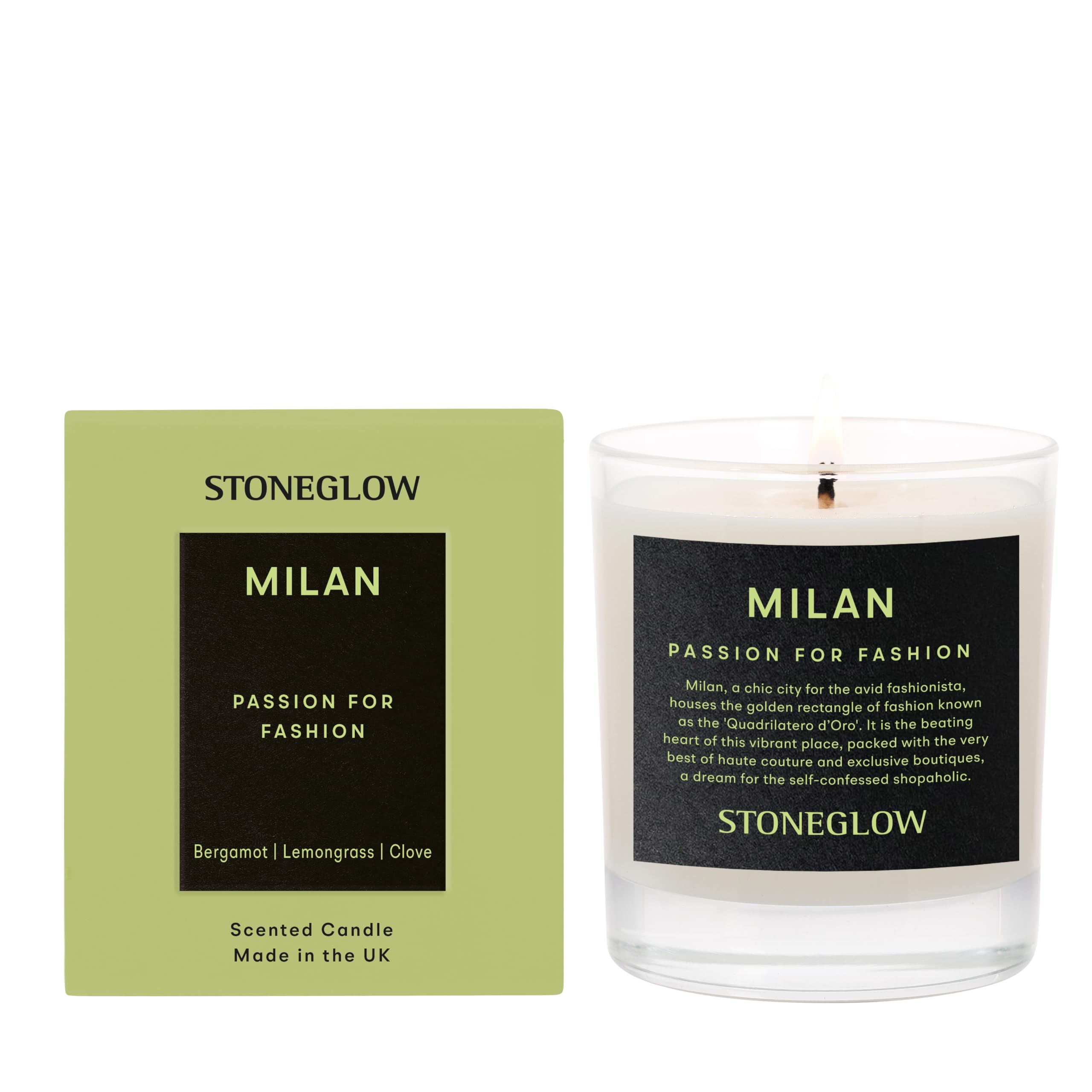 Stoneglow The Explorer Collection - Milan 200 Grams Scented Candle - Bergamot, Lemongrass, Clove - Lime Green