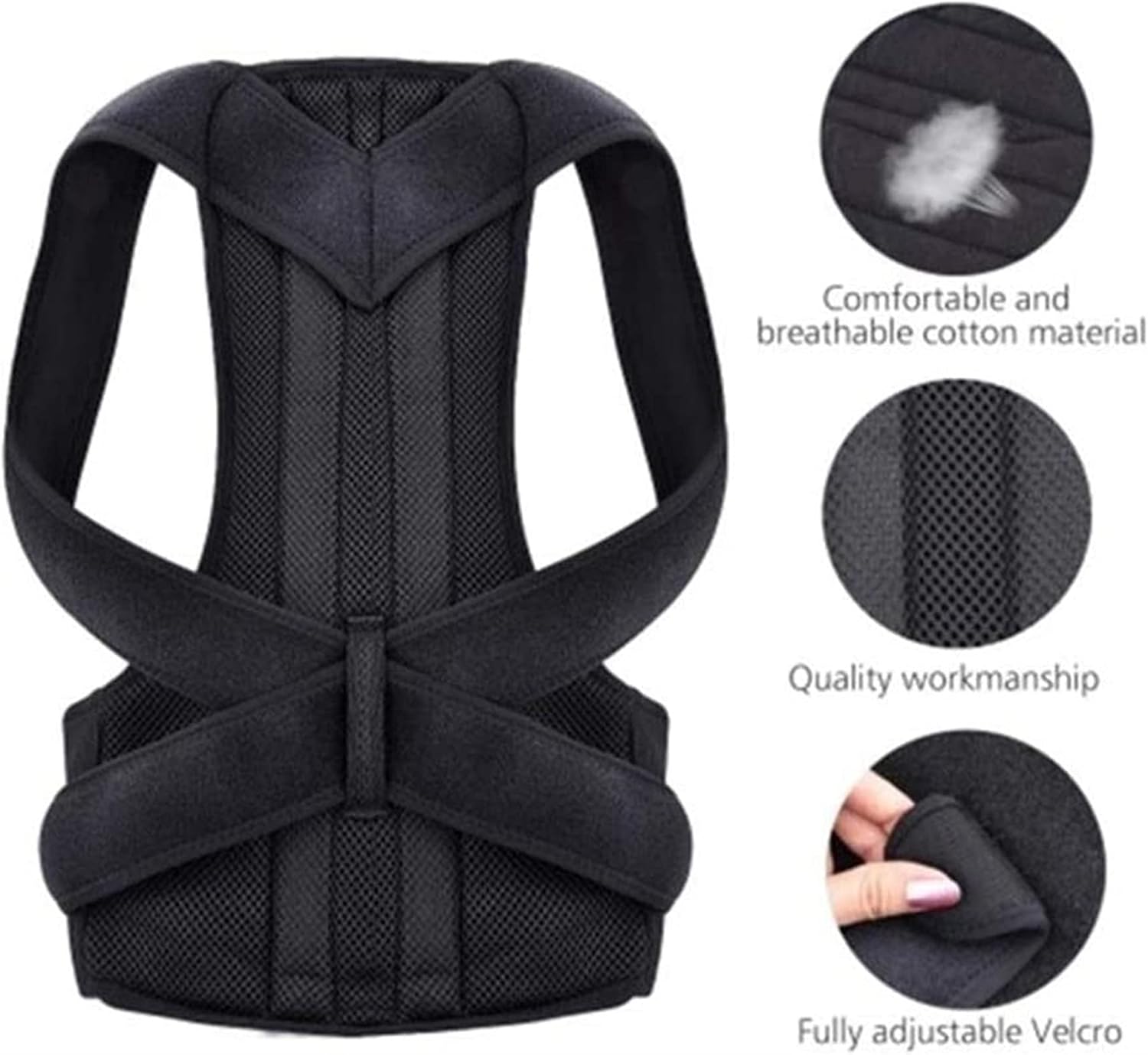 Posture Corrector with Back Support Adjustable Upper Lower Back Brace for Women Men Kyphosis Humpback Straightener for Neck Spine Shoulder Pain Relief (Color : Black Size : XXL) (Black Med (Black X