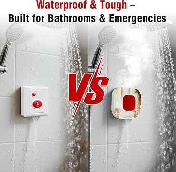 Daytech Panic Button Alarm-Remote Emergency Strobe Siren Alarm Kit, Waterproof Outdoor Loud Panic Sos Warning System for Business/Home/Shop/Hotel/School, 500ft, 1 Red Flashing Siren+ 4 Call Buttons
