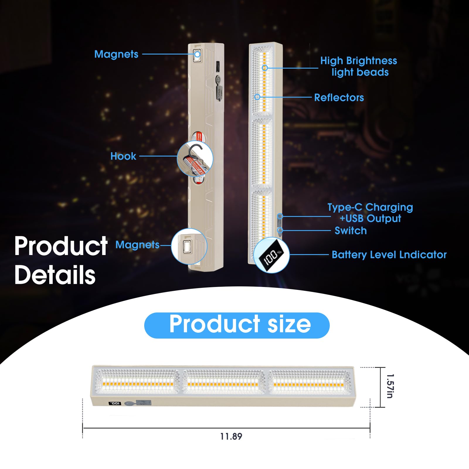 LETOUR Lampada Campeggio Ricaricabile, 1200 mAh 4 Modalità 400 lumens di illuminazione Lanterna Portatile da Campeggio con Magnete Luce di Emergenza IP68 Impermeabile per Escursionismo Casa Barbecue