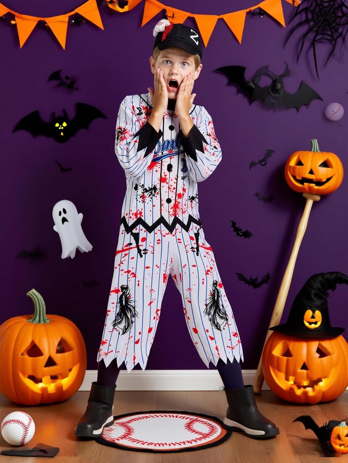 Zombie Baseball Player Costumes for Boys Halloween Costumes for Kid, Zombie Scary Football Player Outfit - Image 2