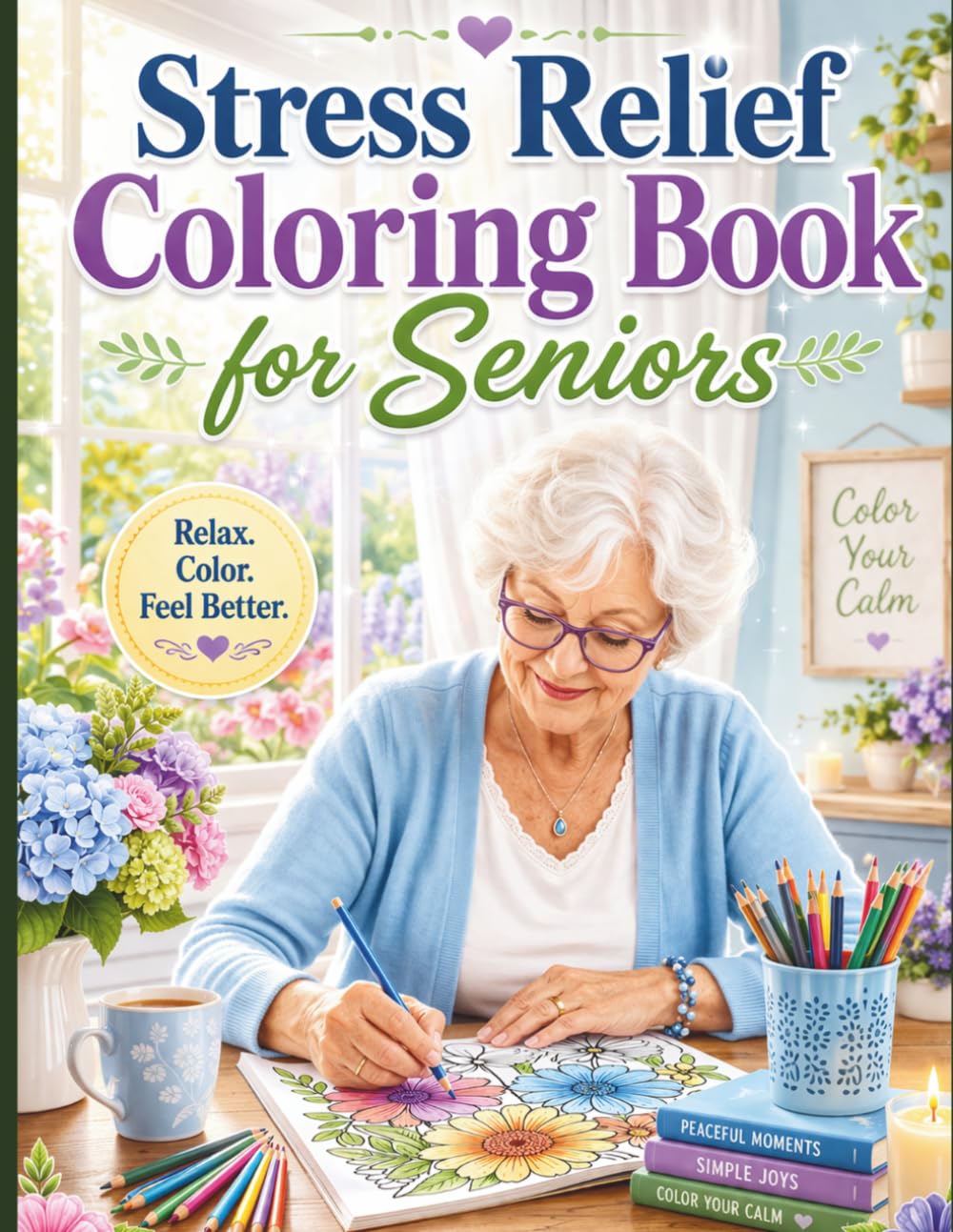 Stress Relief Coloring Book for Seniors: Simple, Bold & Easy Designs for Relaxation and Mindfulness: 50 Large Print Easy-to-Color Pages to Reduce ... Focus and Bring Calm Joy for Elderly Adults