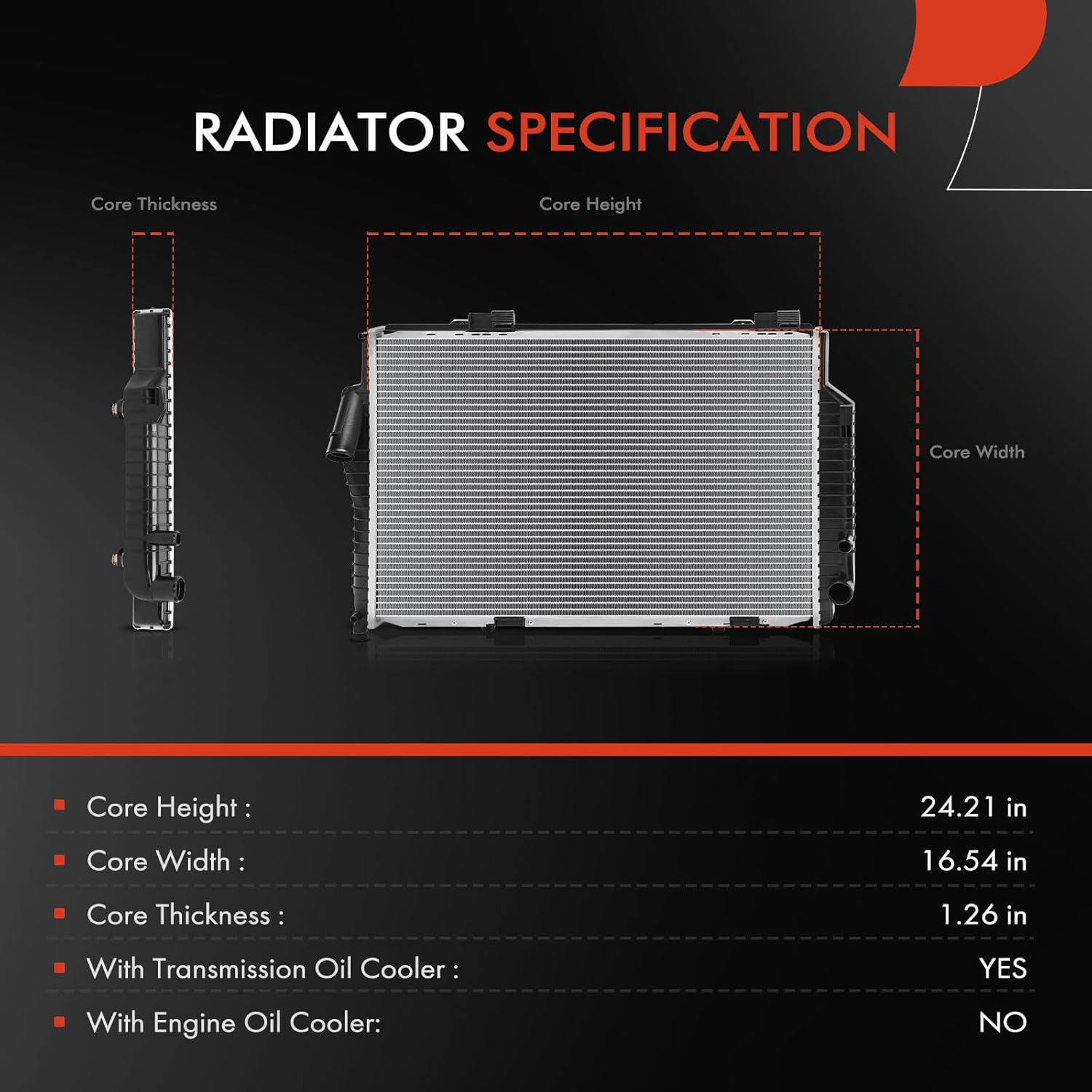 A-Premium Engine Coolant Radiator Assembly with Transmission Oil Cooler Compatible with Mercedes-Benz C43 AMG 1998-2000, CLK430 1999-2003, CLK55 AMG 2001-2002, SLK32 AMG, SLK320 & Chrysler Crossfire