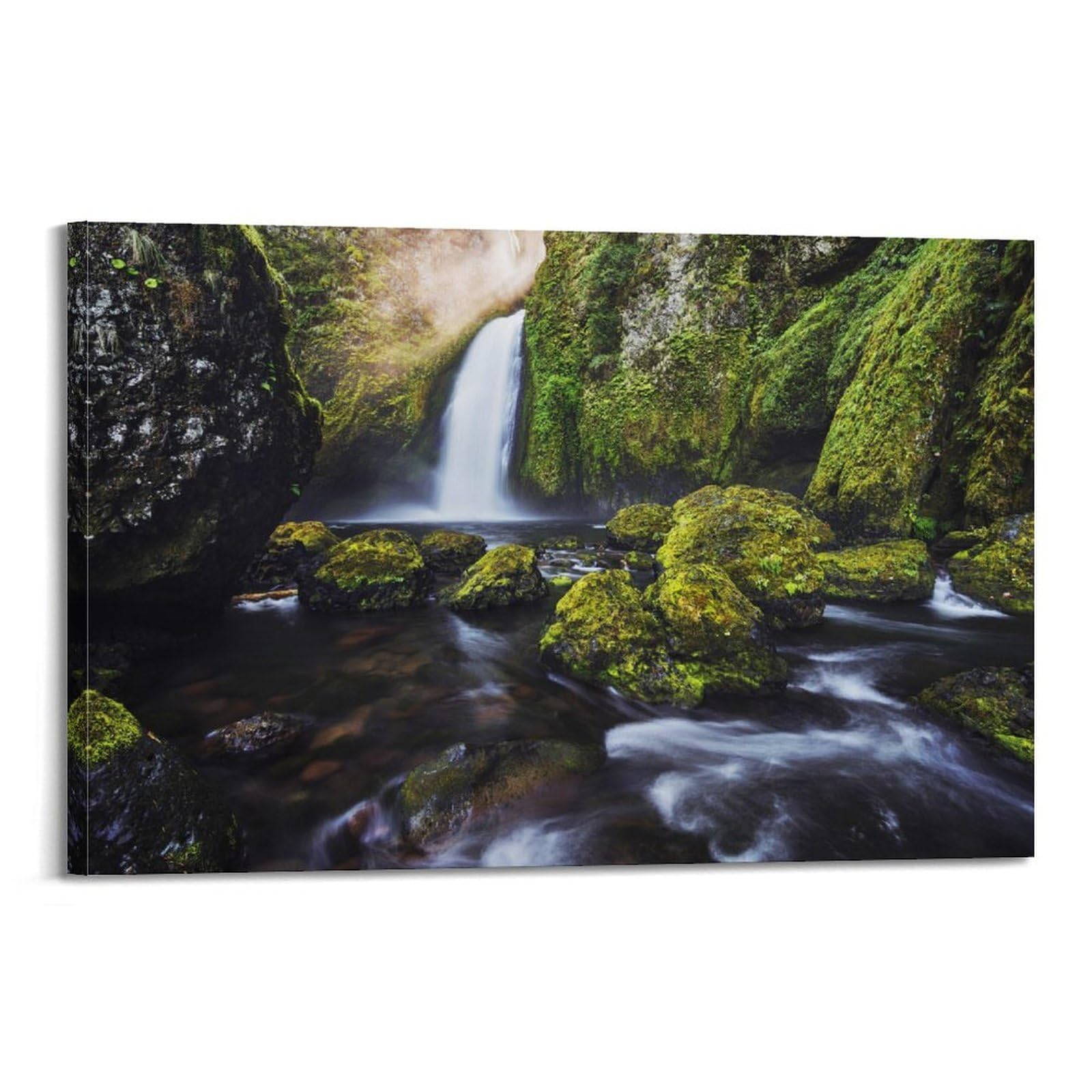 CXHJCA Mural Nature Poster Green Moss Waterfall Nature Poster Decorative Painting Canvas Wall Posters And Art Picture Print Modern Family Bedroom Decor Posters 20x30inch(50x75cm)