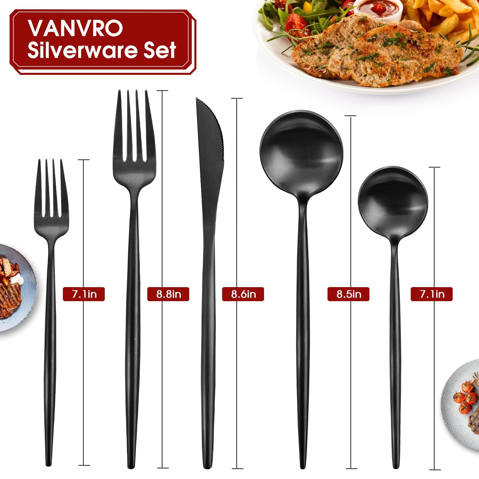 VANVRO besteck set schwarz matt besteckset 20 teilig edelstahl besteckset geschirrservice für 4 geschirrset satiniert finish besteck set gabellöffel für