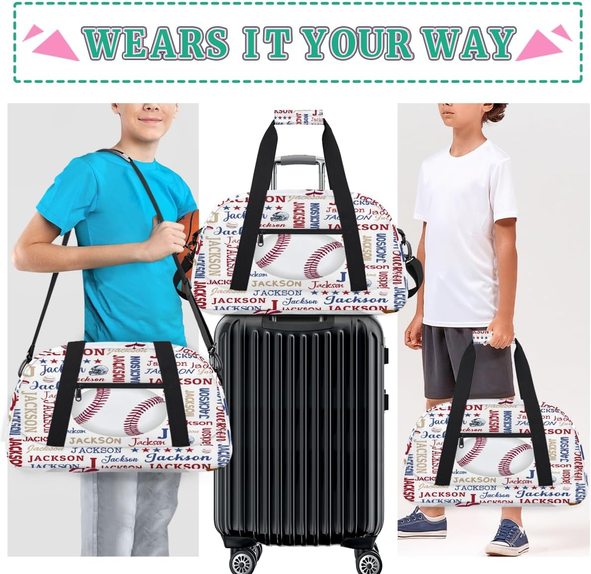 Custom Name Sports Bag for Kids Boys, Personalized Gym Duffel Fitness Travel Weekender Tote Carry-On Training Perform Bag,Sports Theme - Image 6