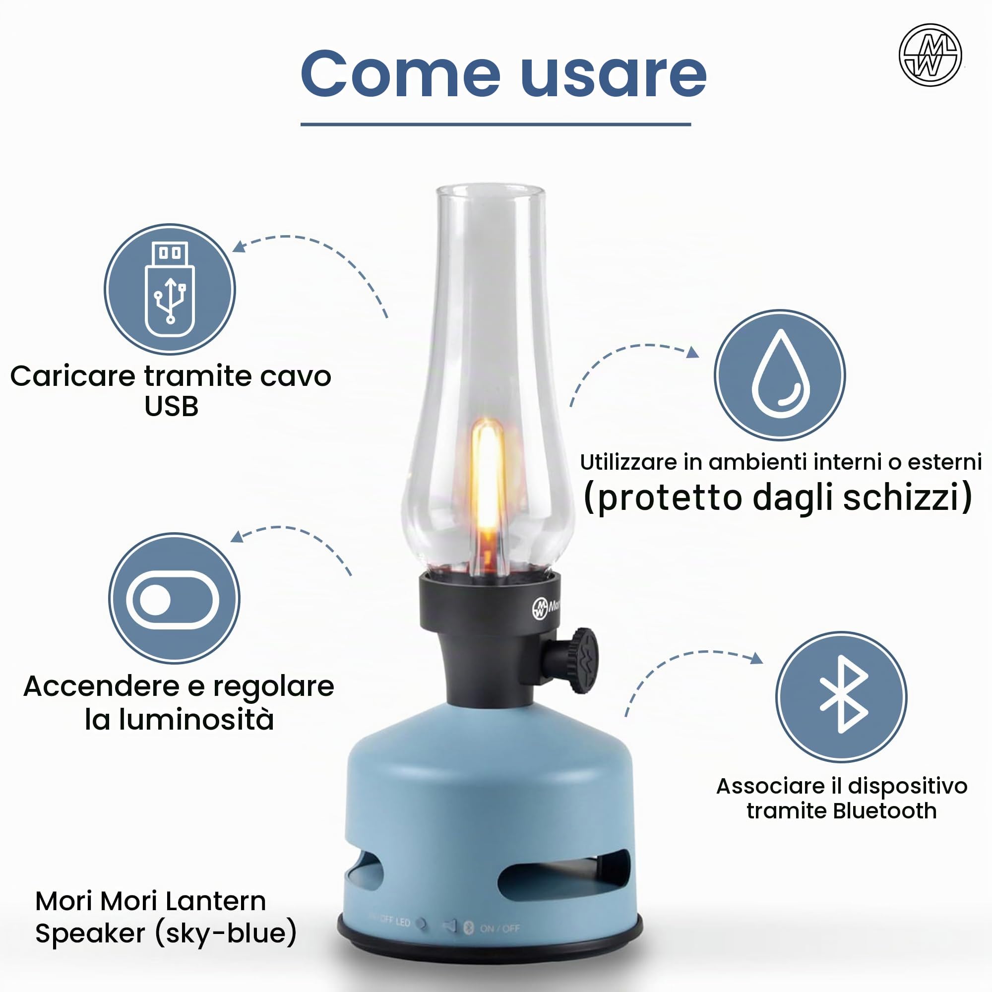 KOOKOO MoriMori Lampada di design con altoparlante (azzurro)