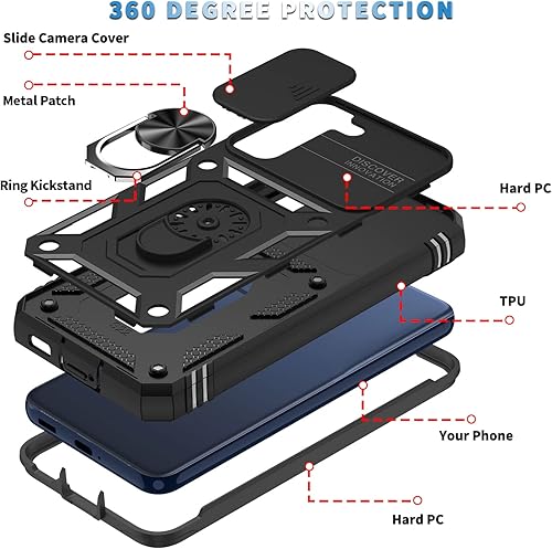 Miniatura 4 de Jeylly Funda para Samsung Galaxy S22 5G con 2 protectores de pantalla de vidrio templado, a prueba de golpes, grado militar, funda protectora de