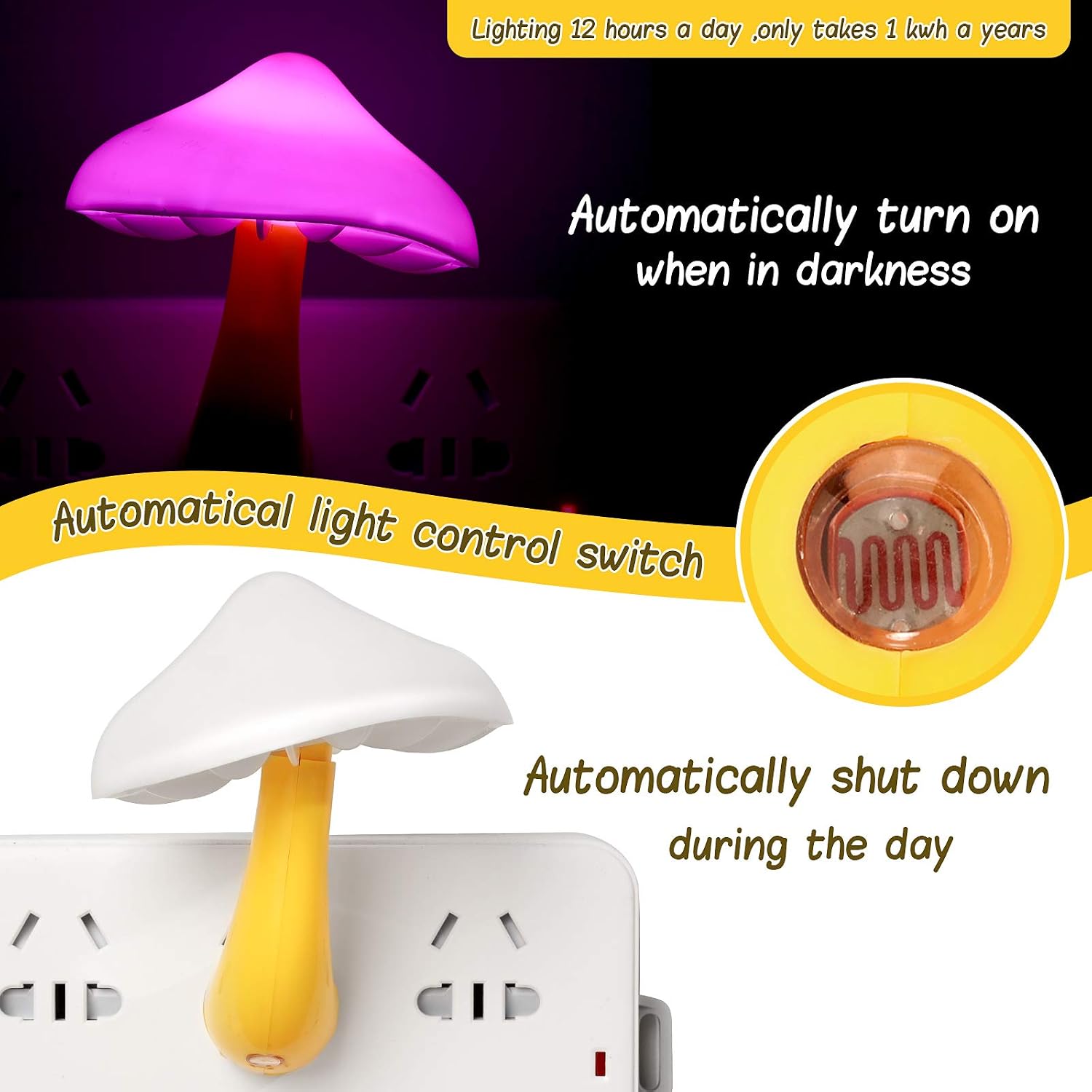 4 Pieces LED Mushroom Night Light Lamp Plug in Mushroom Night Lamp Lights Wall Lamps Nightlight Mushroom Lamp for Adults Kids Thanksgiving Day Christmas