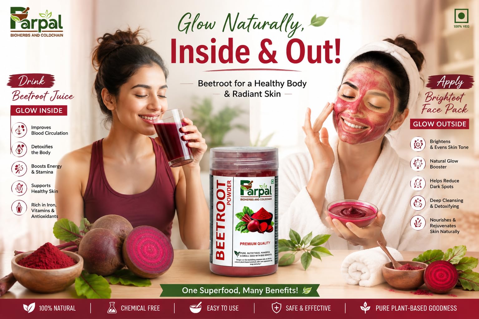 Beetroot Powder, 100% Pure & Natural, (110GM),No Added Sugar, or Drinking & Face Pack | Supports Heart & Brain Health | 100% Pure & Preservative-Free | Men & Women — Amazon image 6