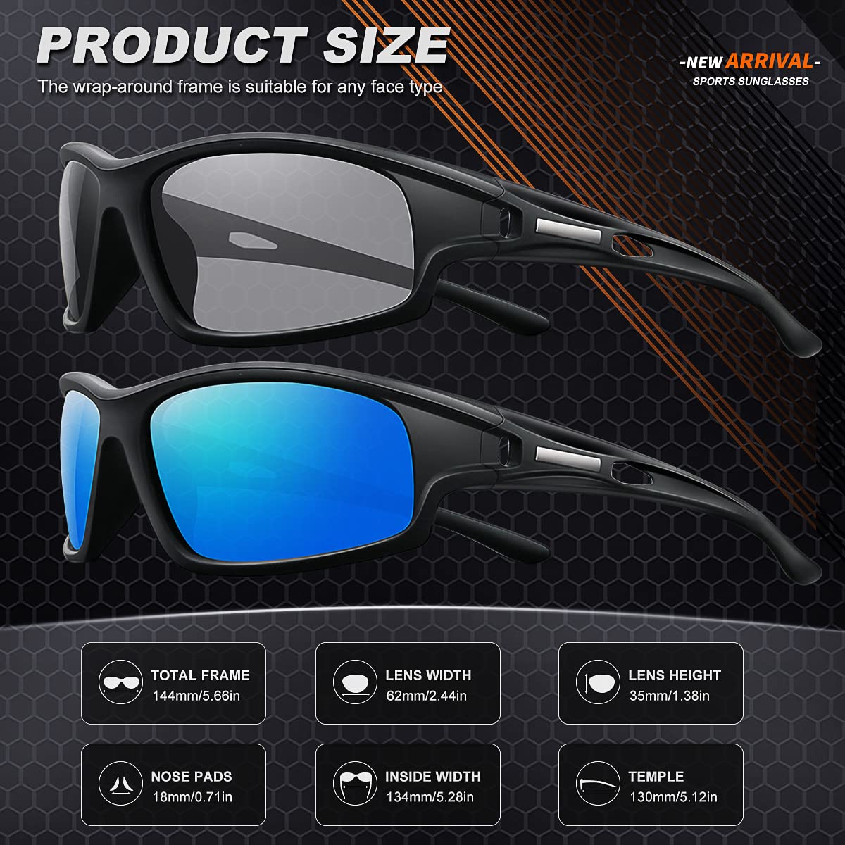 Gafas de sol deportivas polarizadas para hombre, 100% protección UV, irrompibles, para pesca, conducción, etc