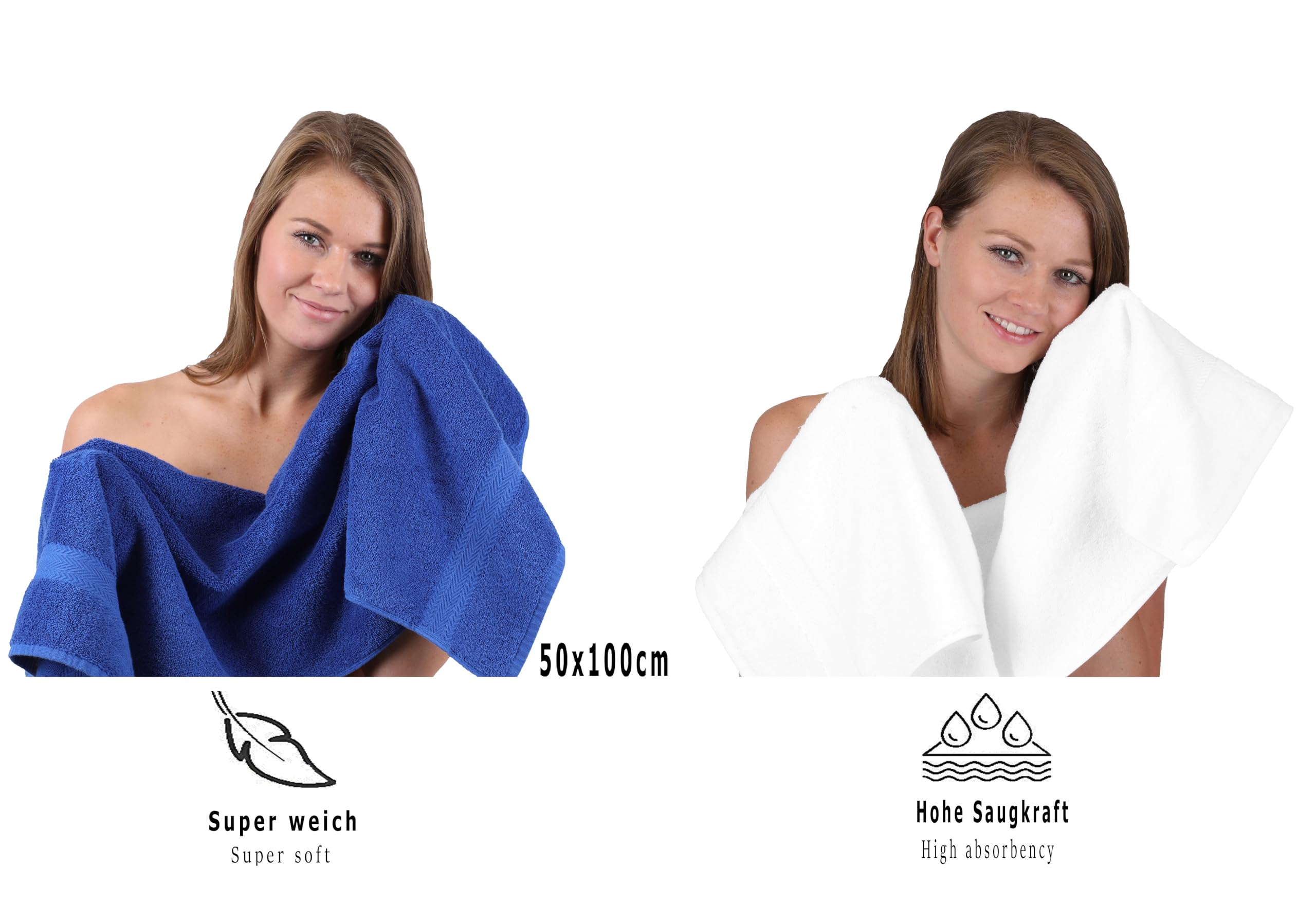 Betz Juego de 10 Toallas Classic 100% algodón 2 Toallas de baño 4 Toallas 2 Toallas de Mano 2 Toallas Cara de Color Blanco y Azul