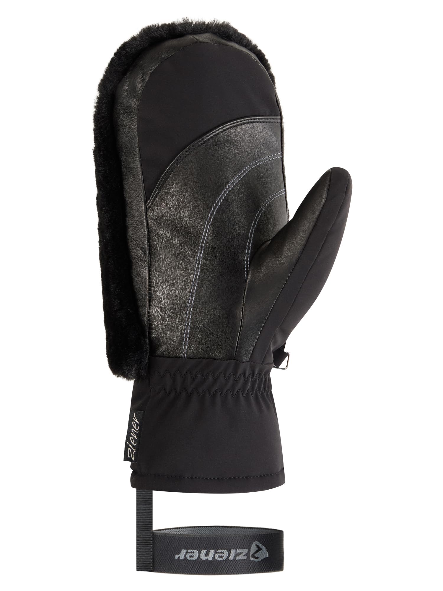Ziener Katniss-Z - Muffolo da sci da donna, per sport invernali, termosifone, interno in pelle, pelliccia sintetica, nero, M