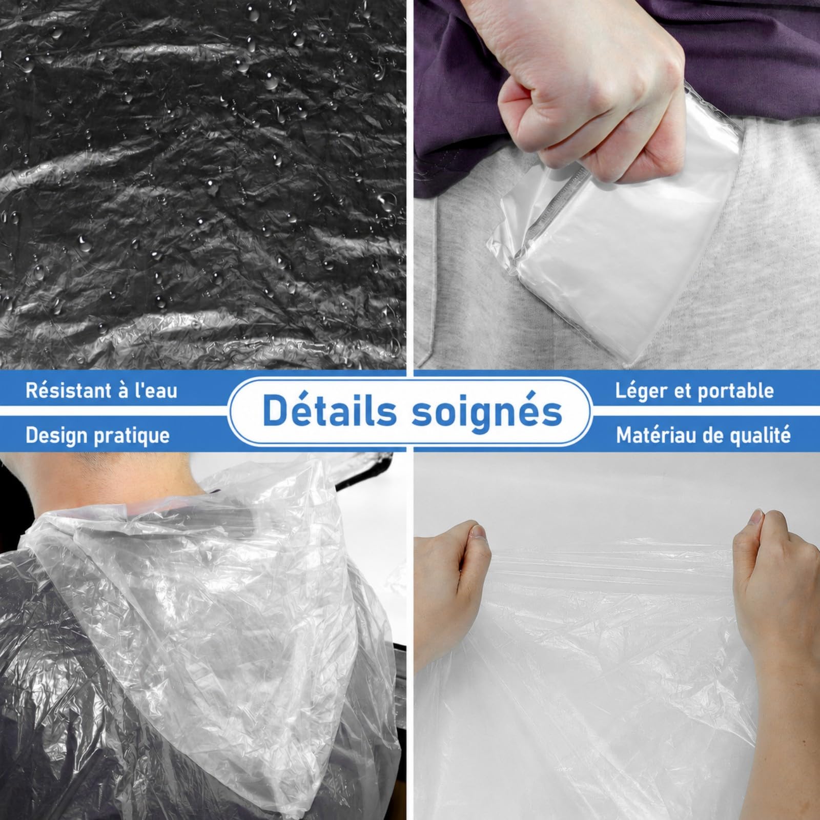 Lot de 108 Ponchos de Pluie pour Adultes, Imperméables d'Urgence Épais avec Capuche, Cape de Pluie Transparente Unisexe pour Randonnée, Camping, Parcs d'Attractions et Événements en Plein Air