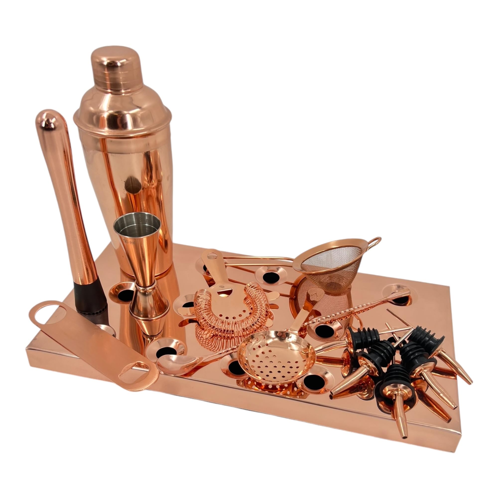 Premium Stainless Steel Cocktail Shaker Set: Bartender Kit, Cocktail Making Kit, Gift Set: Shaker, Jigger, Muddler, Strainer, Pourers, Mixing Spoon, Bar Blade & More (Copper, 14 Piece)
