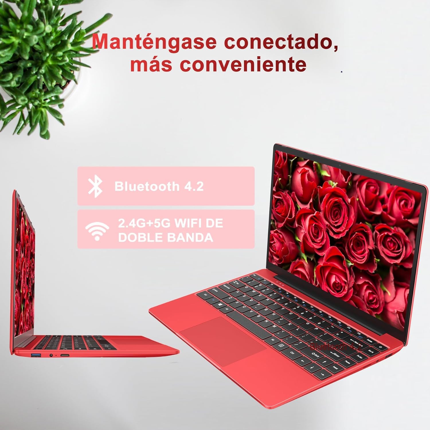 bvate Ordenador Portátil 14",6GB+128GB SSD Celeron N4020(hasta 2.8Ghz) Win 10 PC 1080P FHD WiFi 5G BT 4.2 Soporta 1TB SSD Expansión con Ratón Inalámbrico para Trabajo-Estudio-Aprendizaje, USBx 2-Rojo