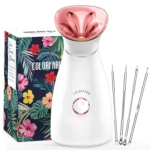 Colorfarm Facial Steamer Nano Ionic: Face Steamer Deep Cleaning Unclogs Pores - Humidifier Hot Mist Home Sauna Spa for Women Men Sinuses Moisturizing - 1- Rosegold - 5 Piece set